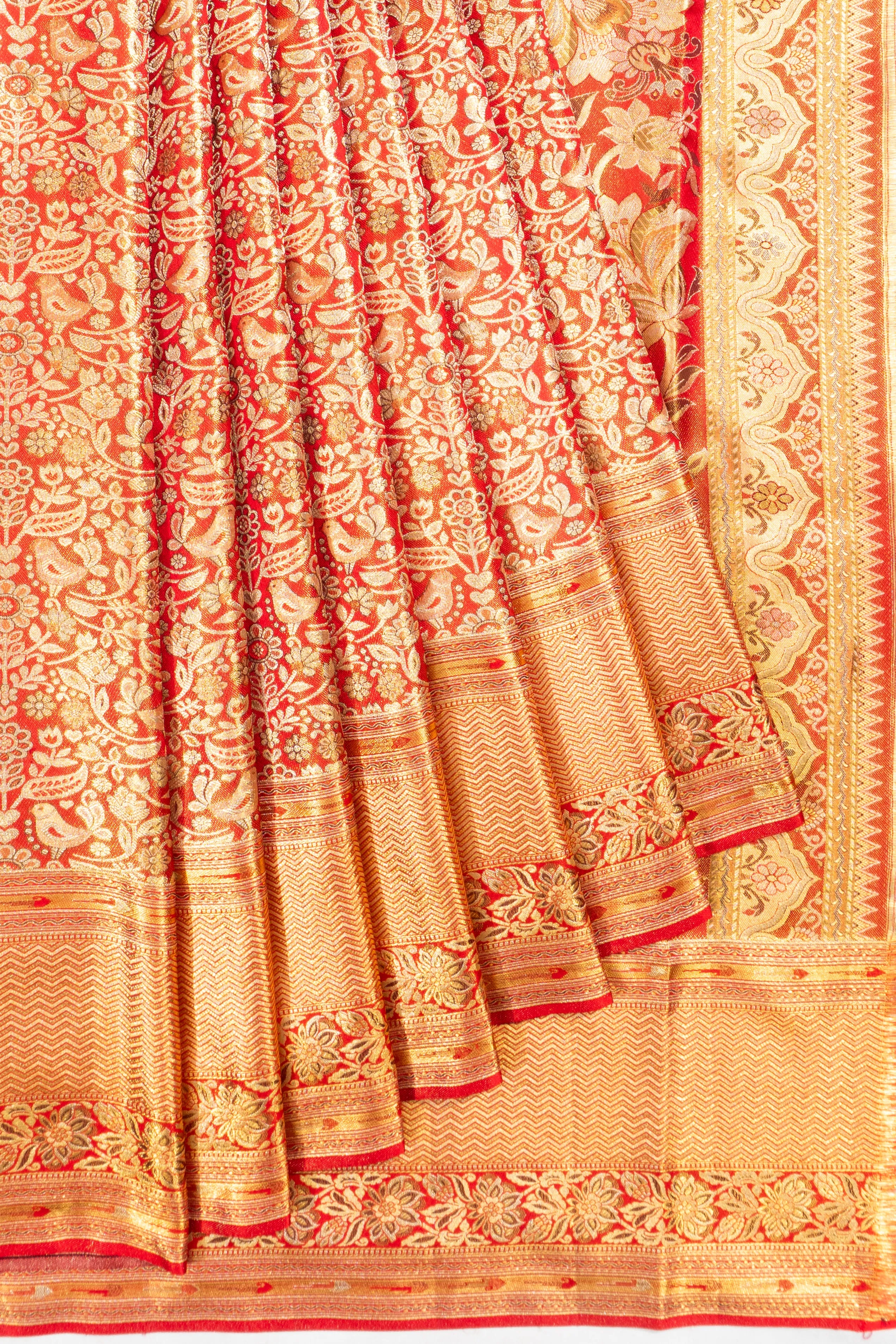 Kanchipuram Silk Tissue Brocade Red Saree