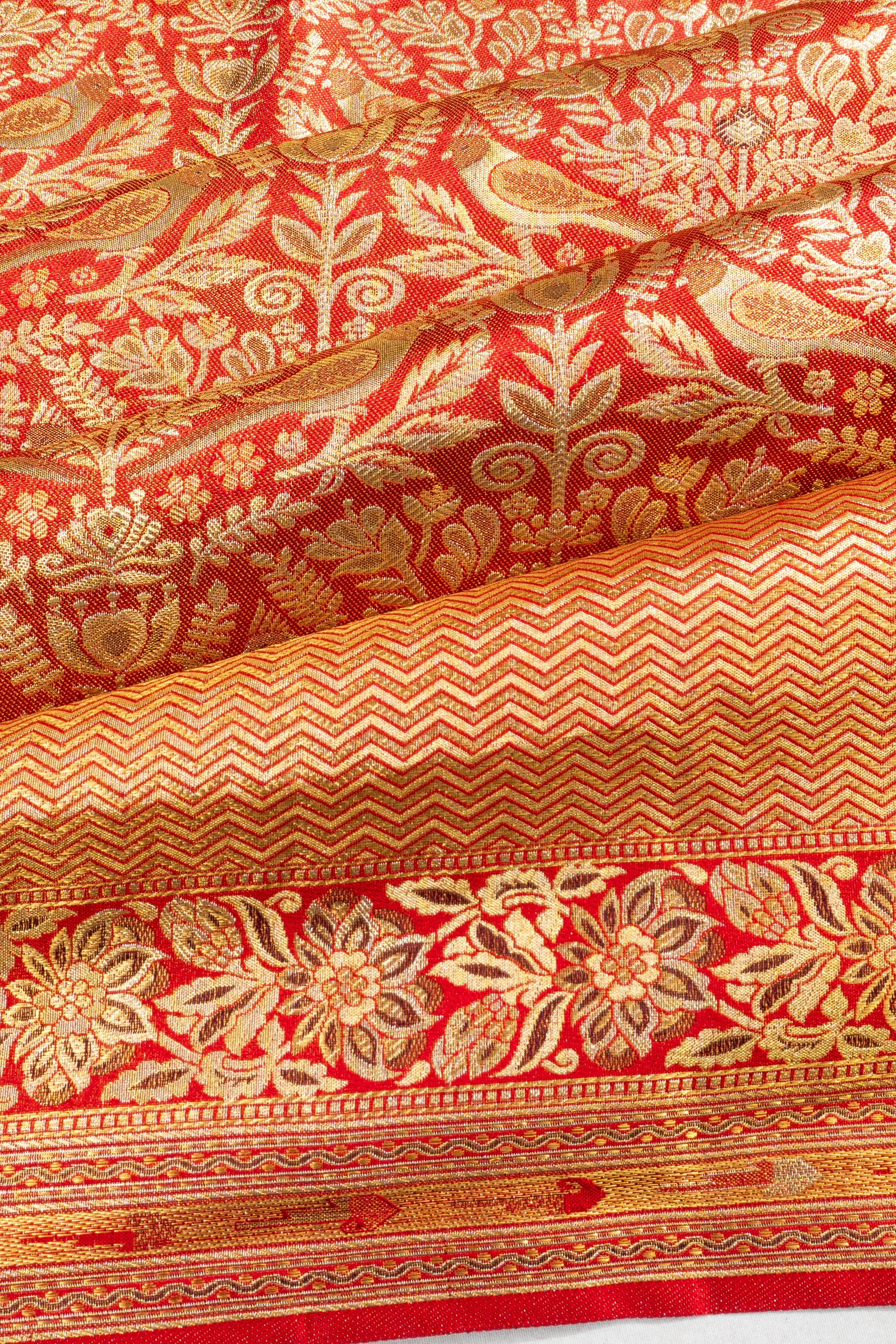 Kanchipuram Silk Tissue Brocade Red Saree