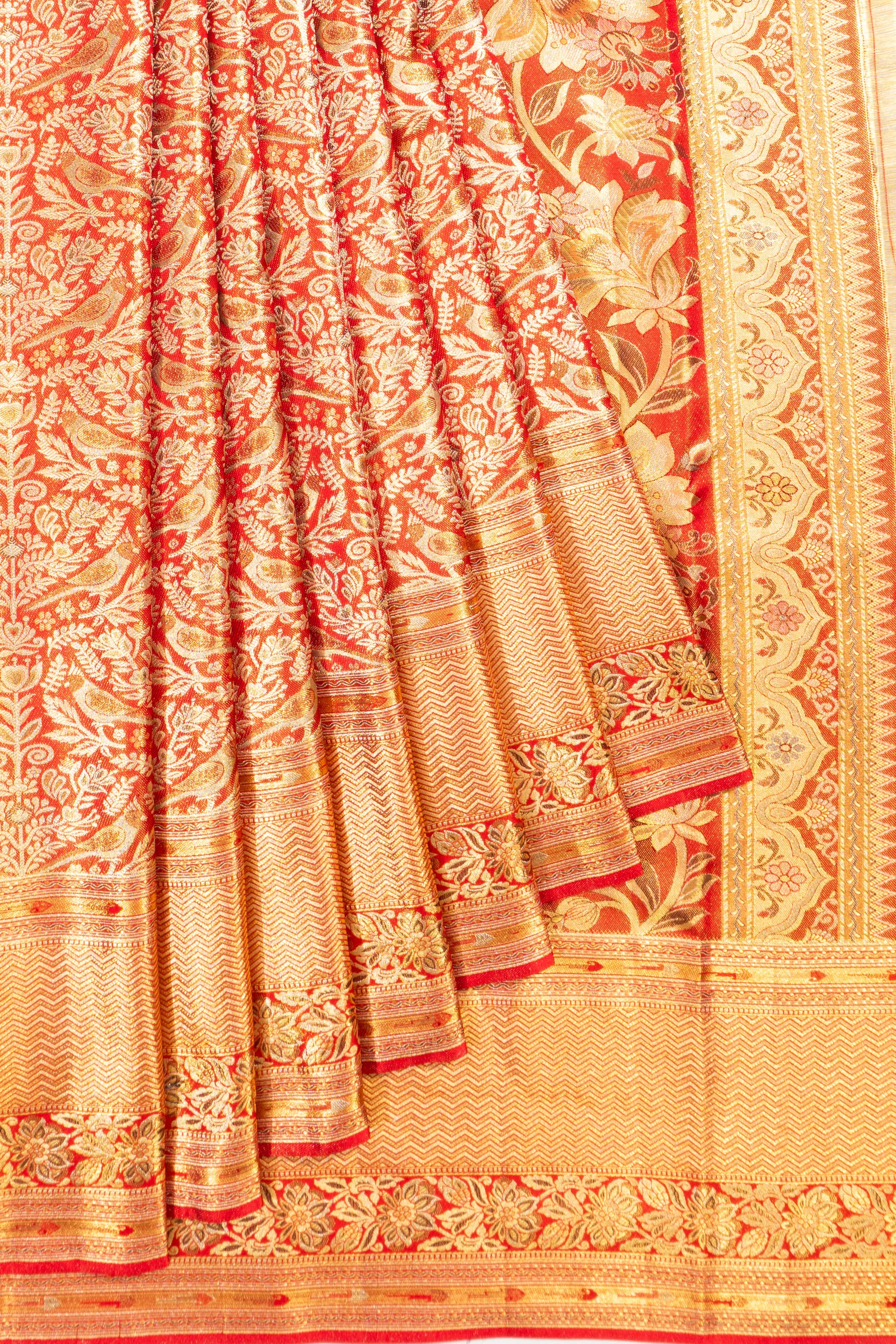 Kanchipuram Silk Tissue Brocade Red Saree