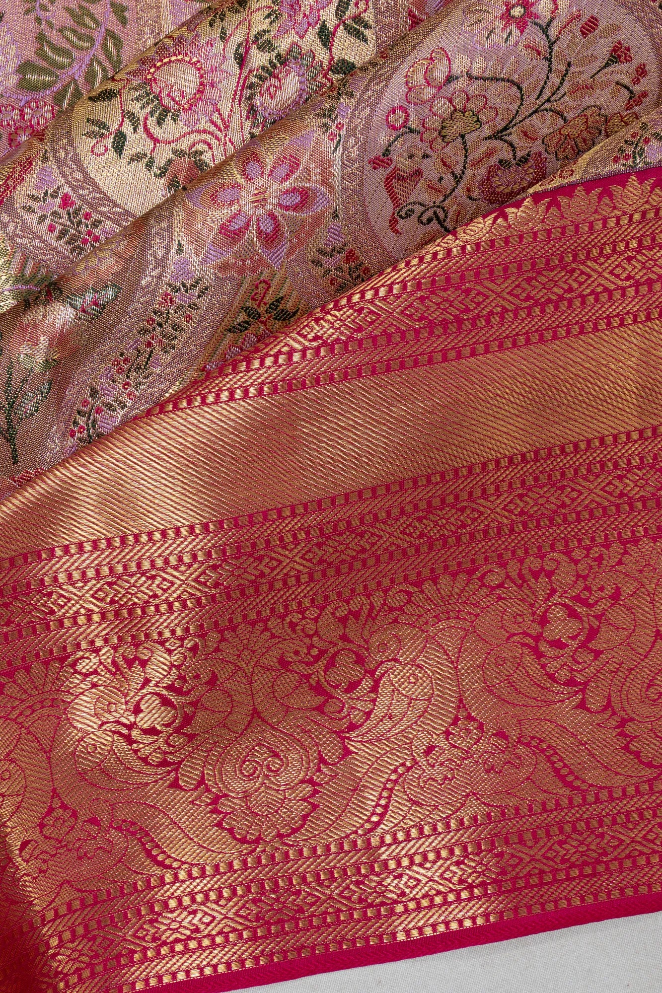 Kanchipuram Silk Tissue Brocade Lavender Saree