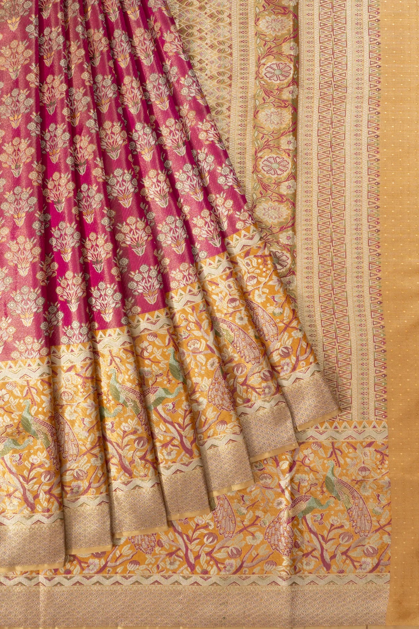 Kanchipuram Silk Tissue Brocade Pink Saree