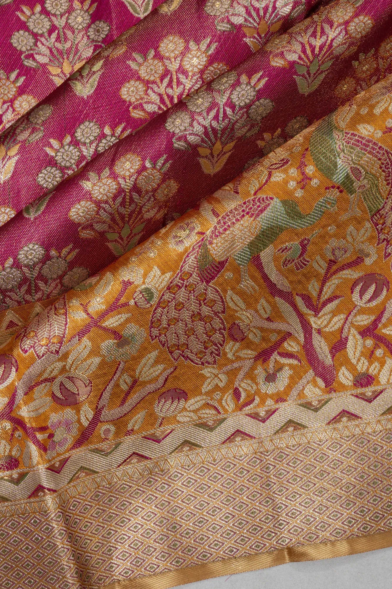 Kanchipuram Silk Tissue Brocade Pink Saree