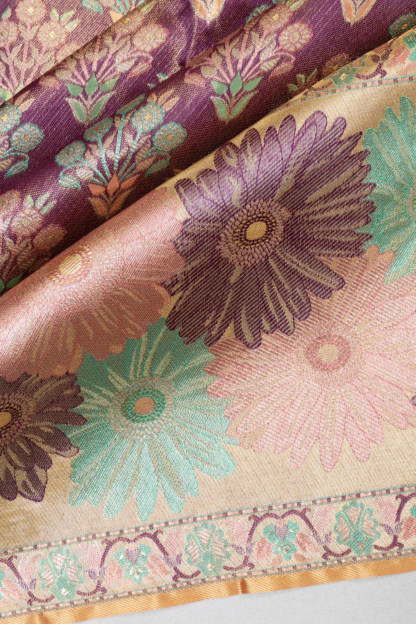 Kanchipuram Silk Tissue Brocade Purple Saree