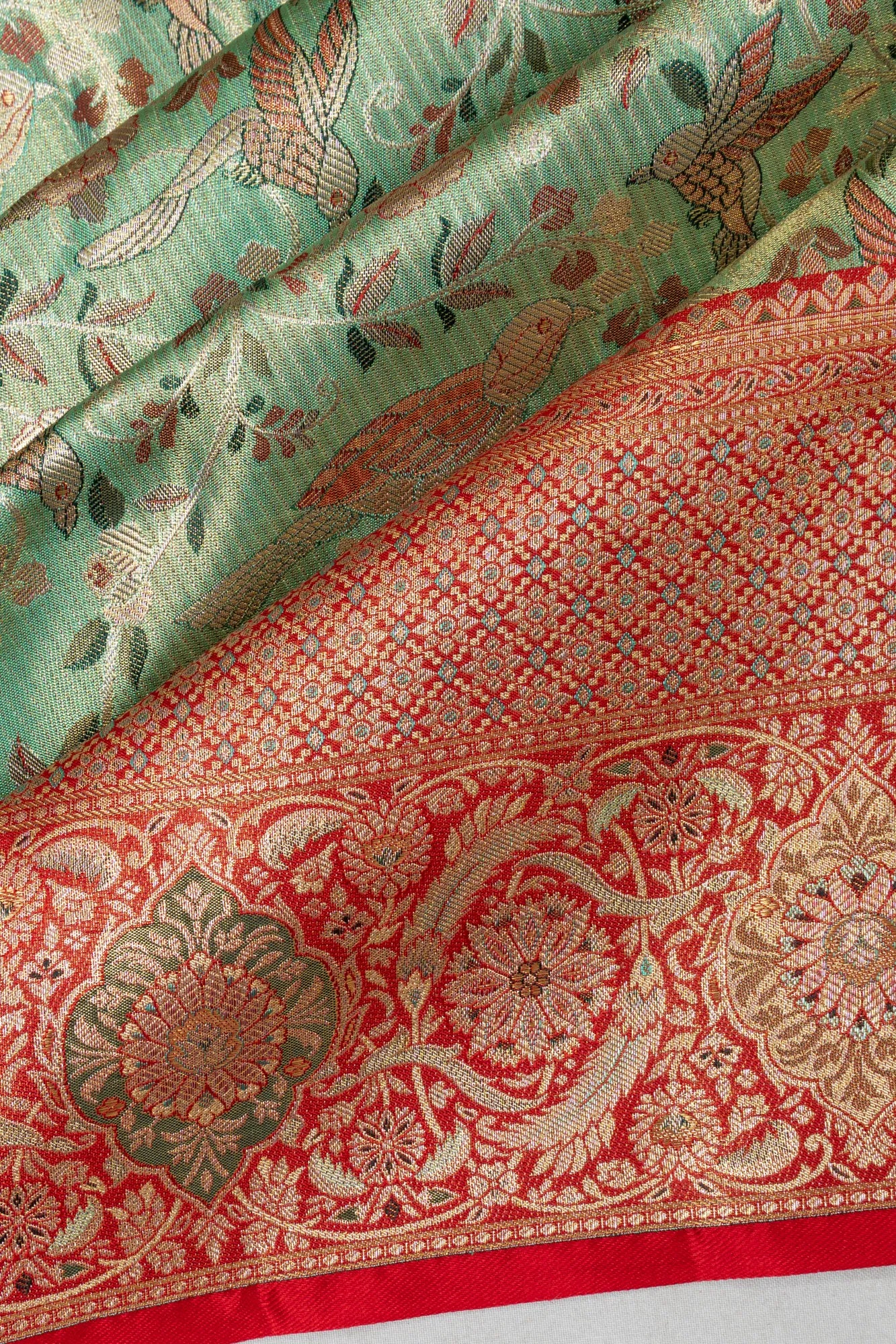 Kanchipuram Silk Tissue Brocade Sea Green Saree