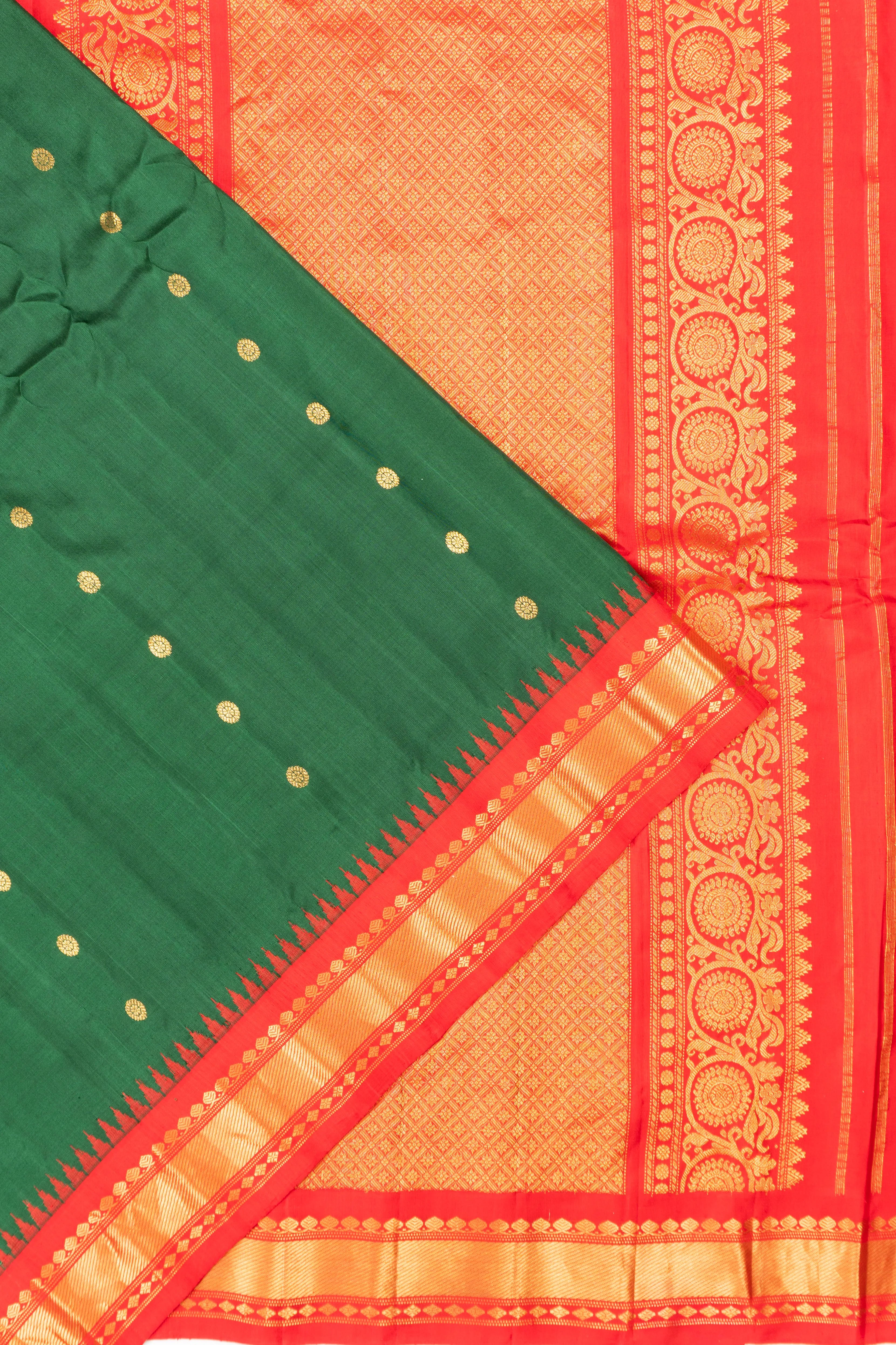 Gadwal Silk Butta Dark Green Saree