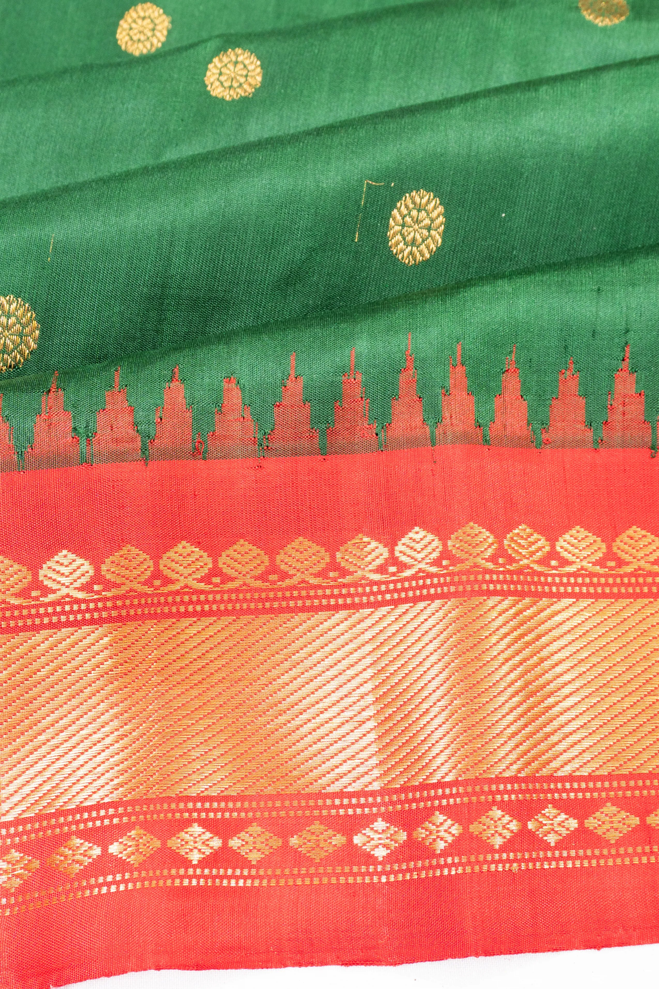 Gadwal Silk Butta Dark Green Saree