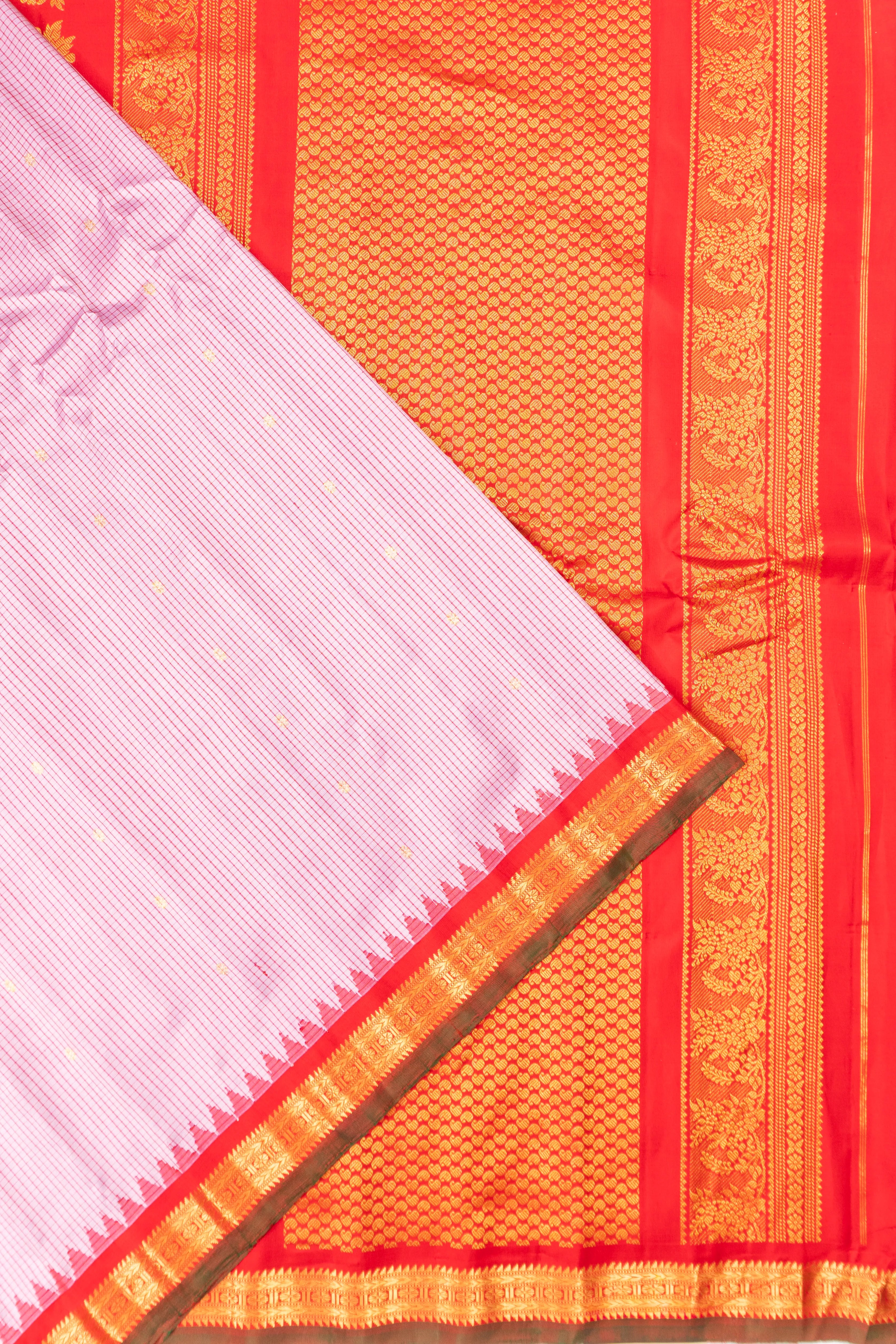 Gadwal Silk Checks And Butta Pink Saree