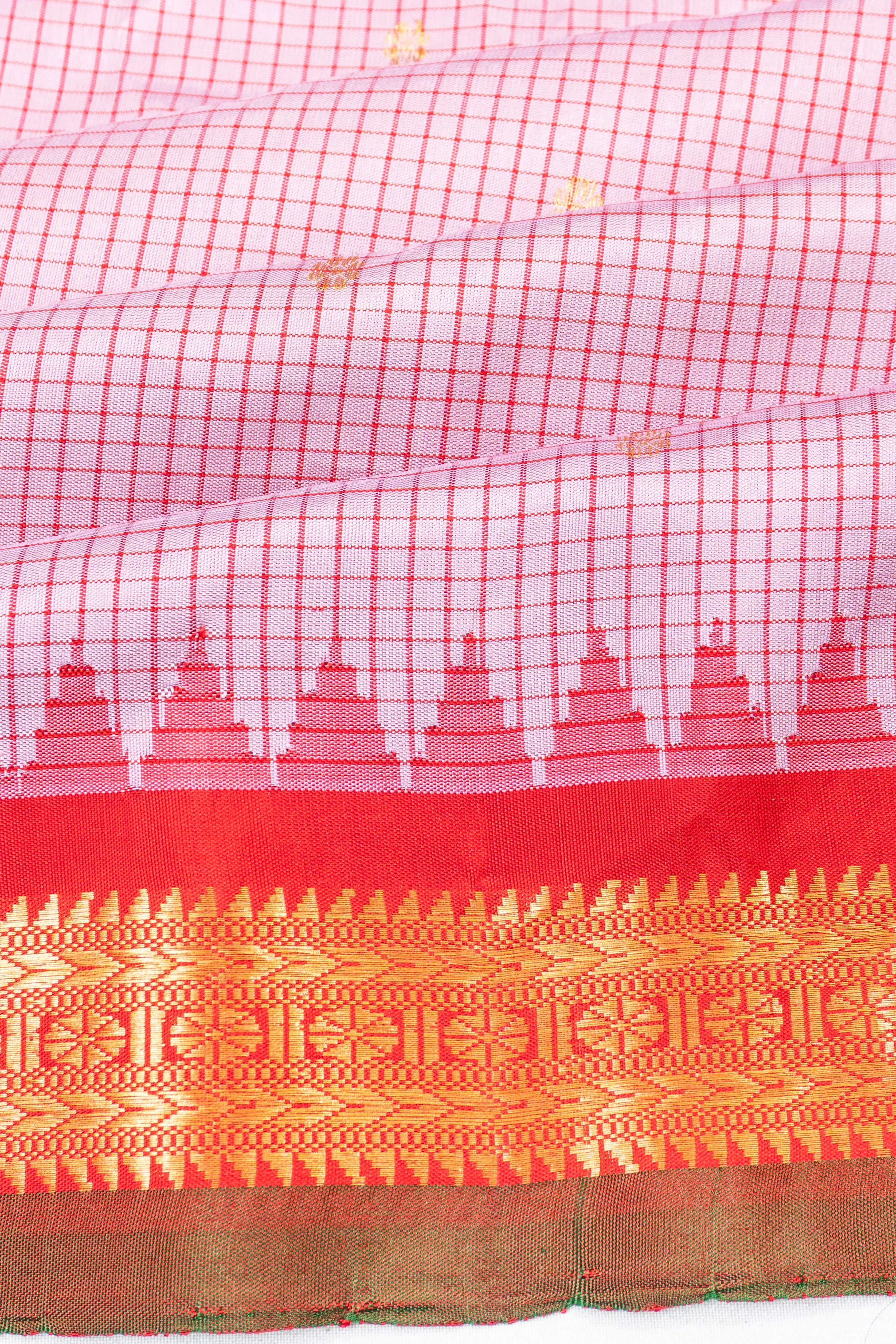 Gadwal Silk Checks And Butta Pink Saree