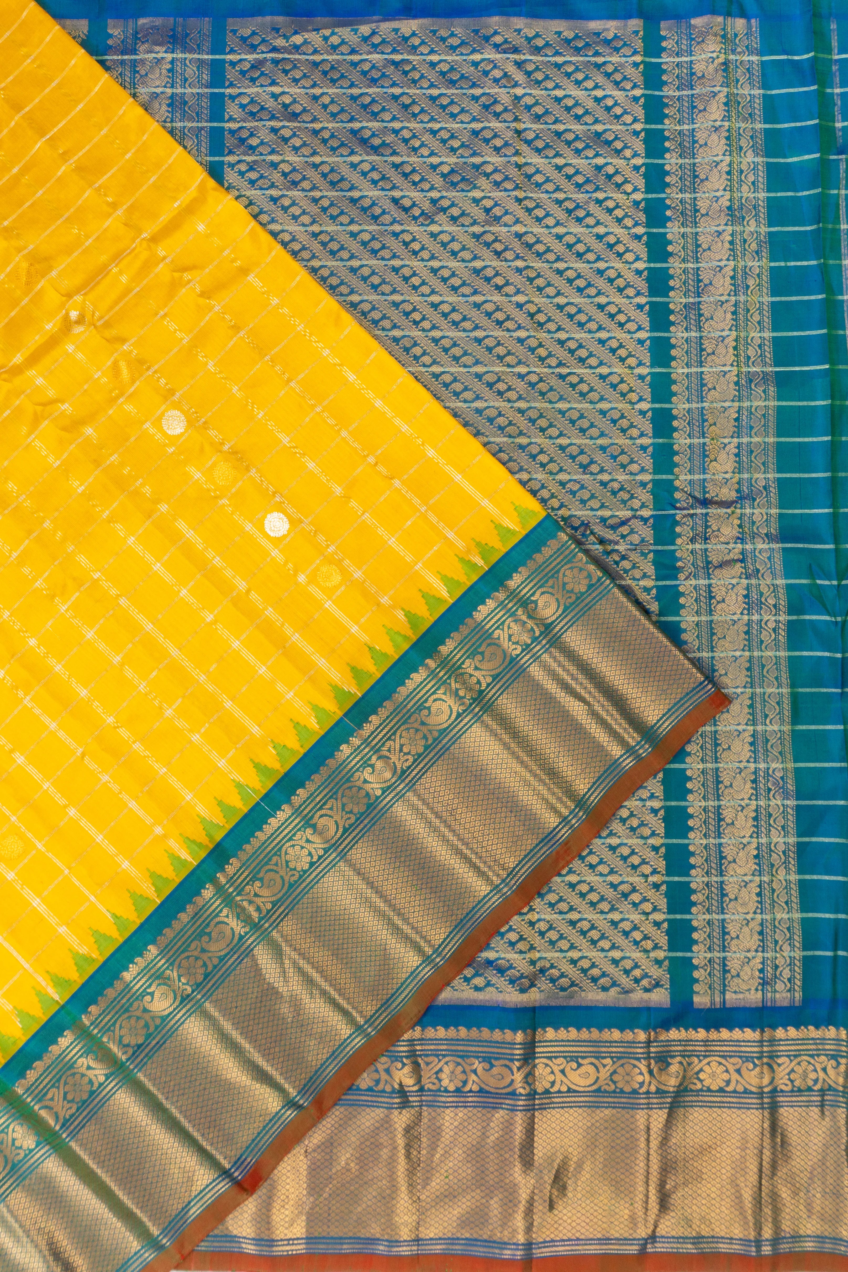 Gadwal Silk Checks And Butta Yellow Saree