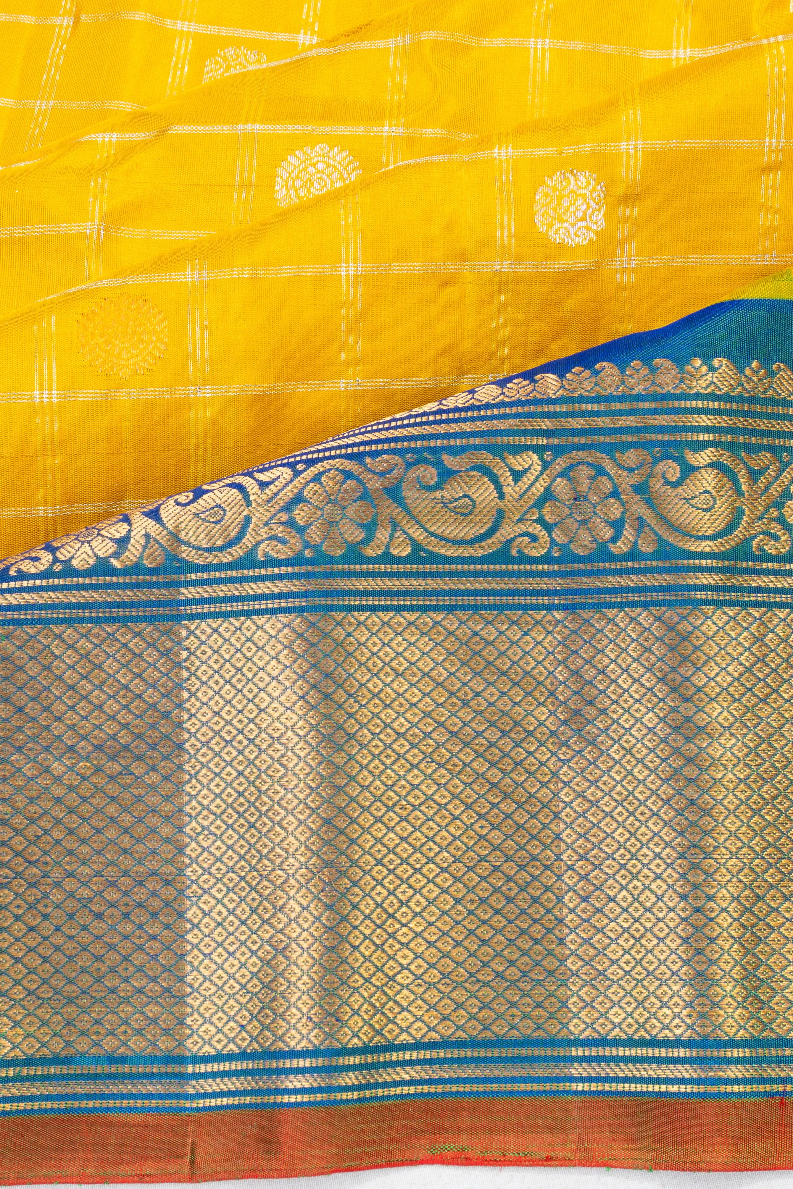 Gadwal Silk Checks And Butta Yellow Saree