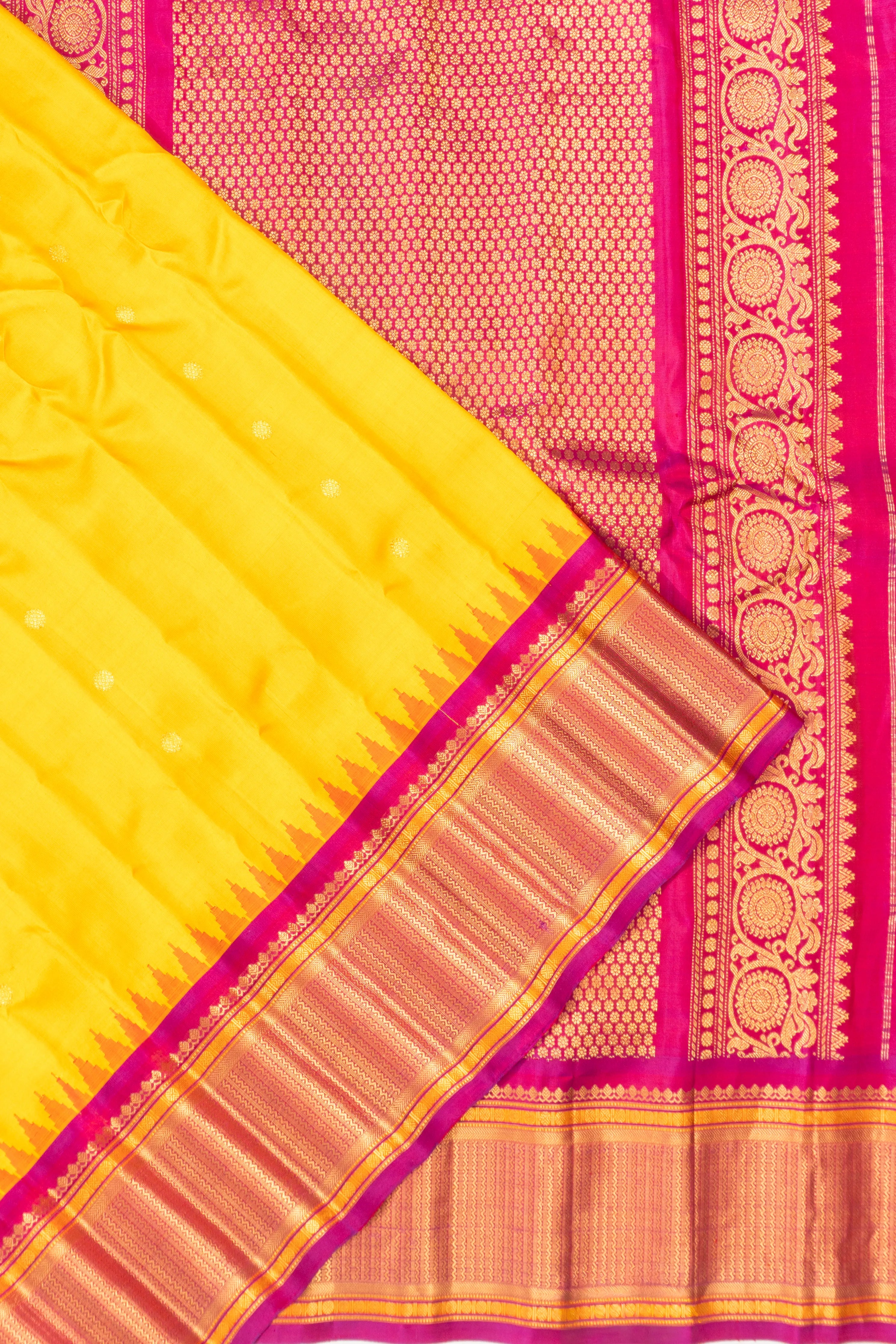 Gadwal Silk Butta Yellow Saree