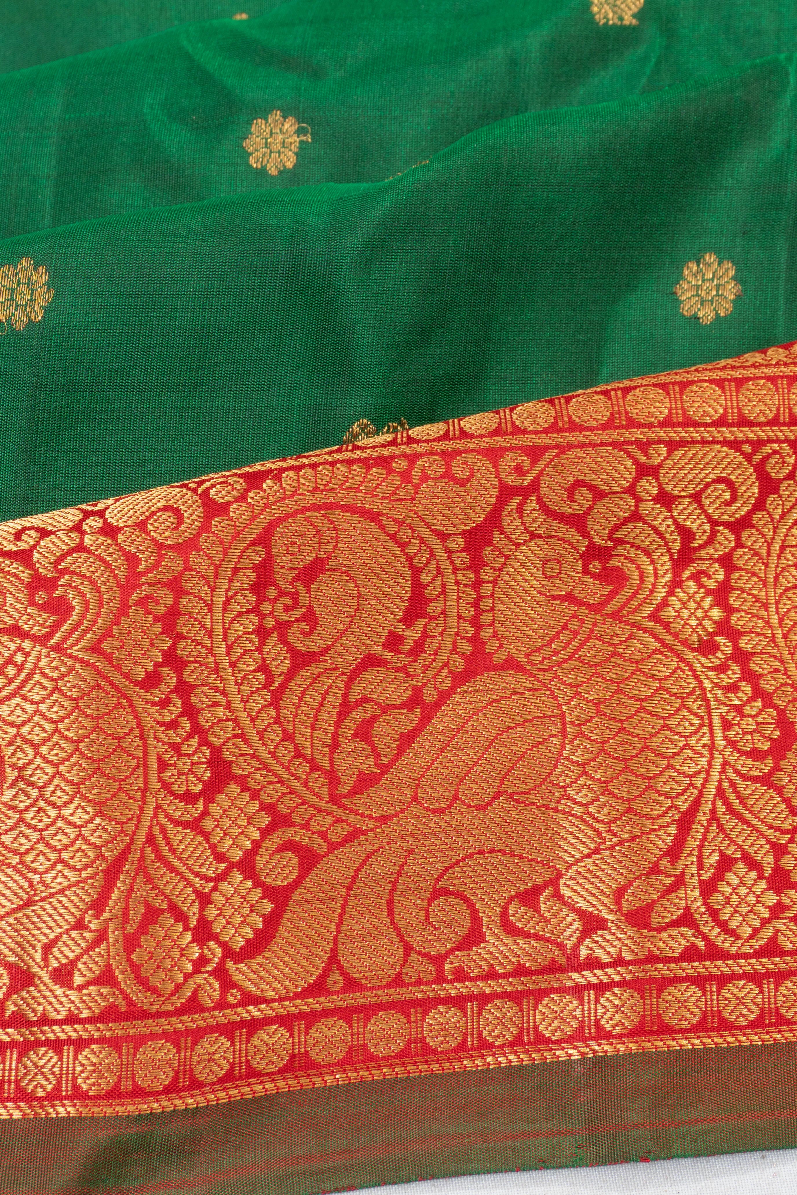Gadwal Silk Butta Dark Green Saree