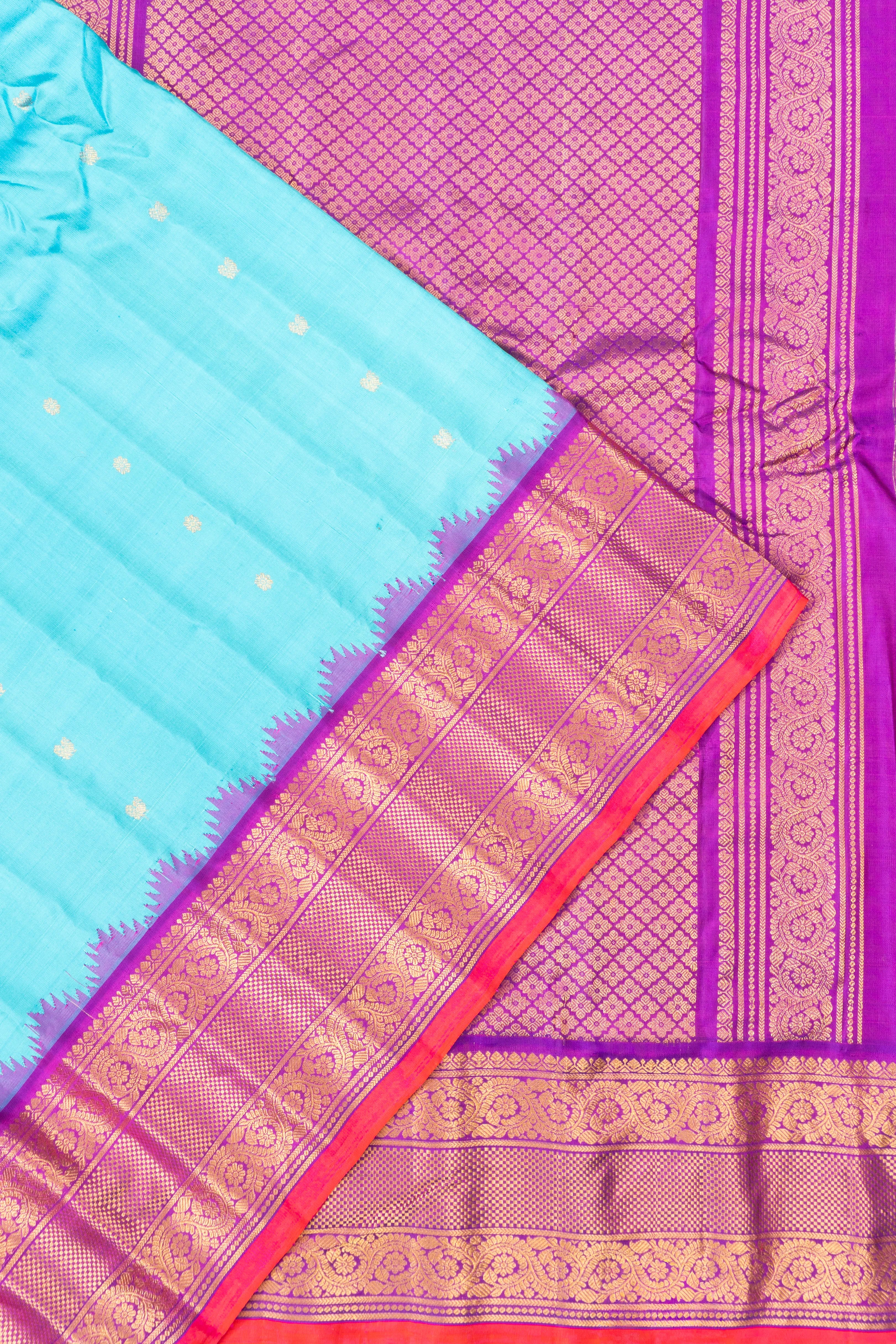 Gadwal Silk Butta Sky Blue Saree