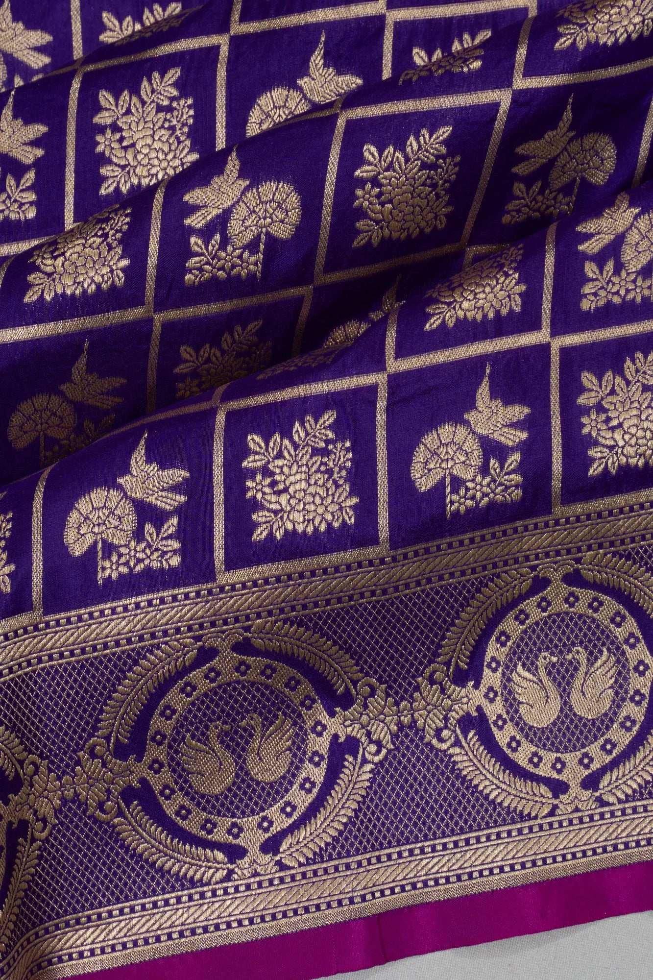 Banarasi Silk Checks And Butta Violet Saree