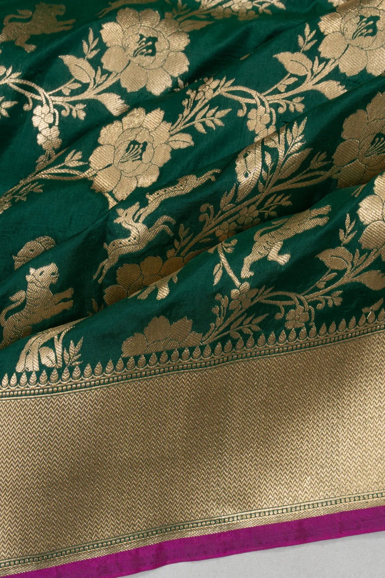 Banarasi Silk Jaal Dark Green Saree