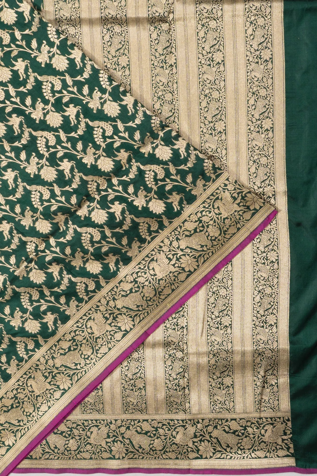 Banarasi Silk Jaal Bottle Green Saree