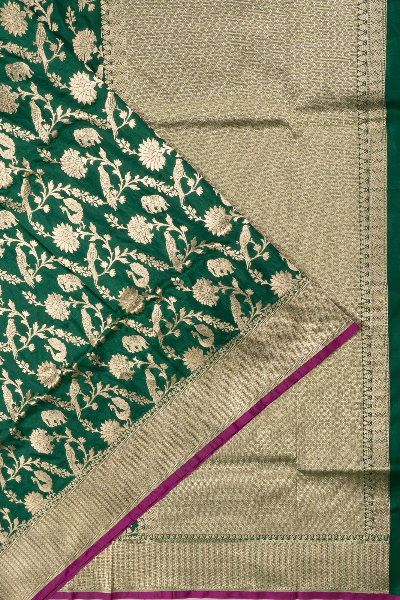 Banarasi Silk Jaal Dark Green Saree