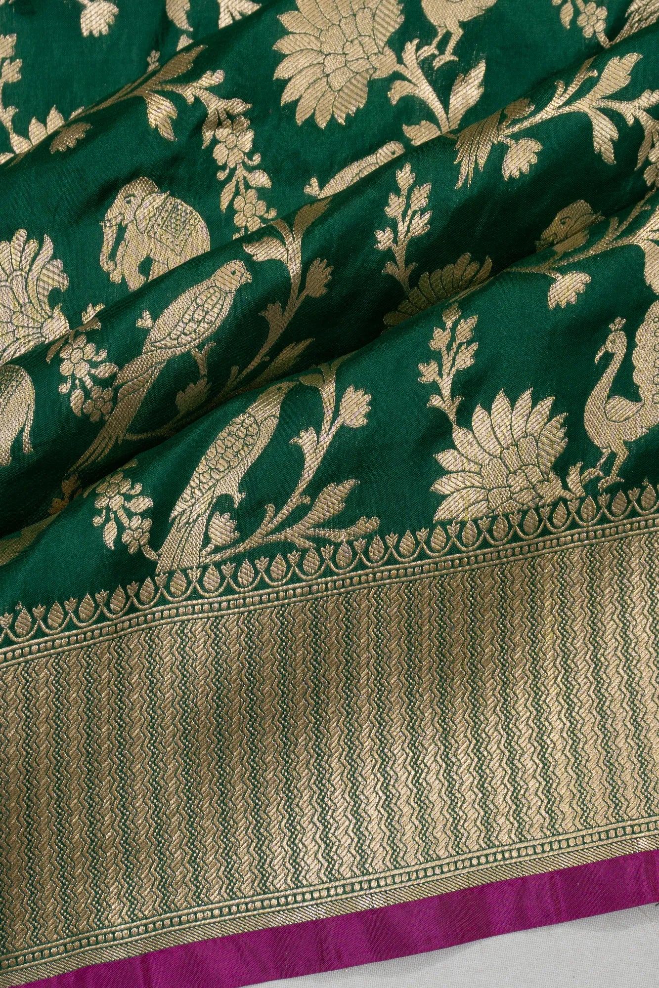 Banarasi Silk Jaal Dark Green Saree