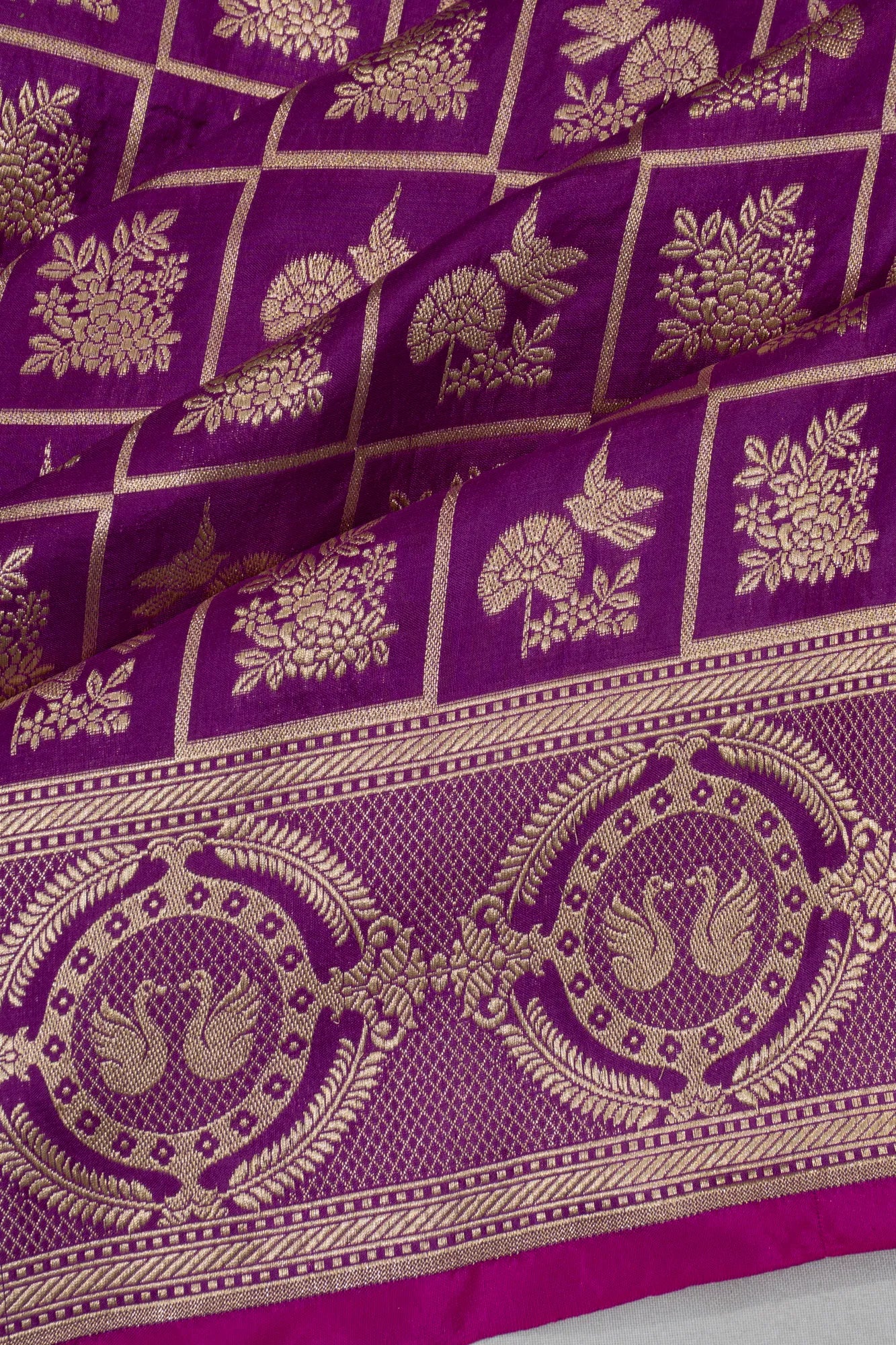 Banarasi Silk Checks And Butta Purple Saree