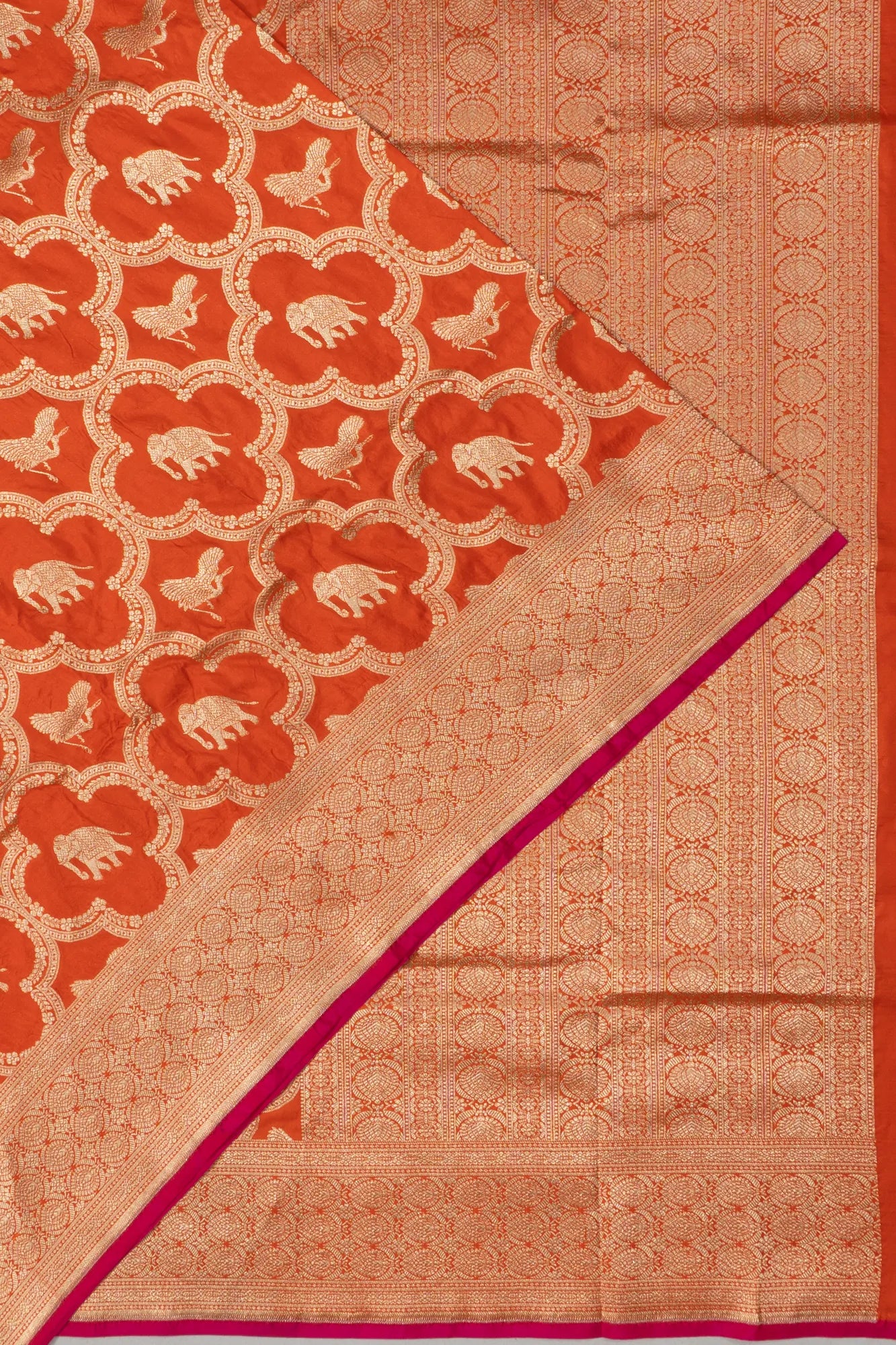 Banarasi Silk Jaal And Butta Orange Saree