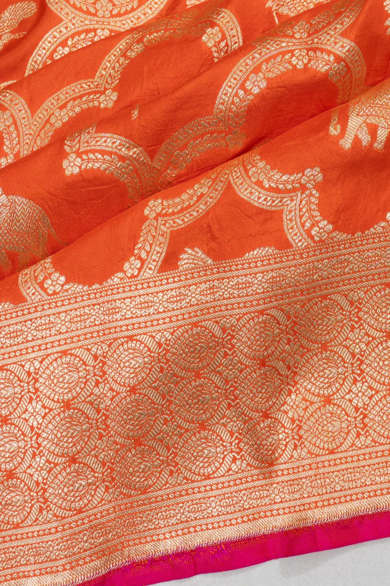 Banarasi Silk Jaal And Butta Orange Saree