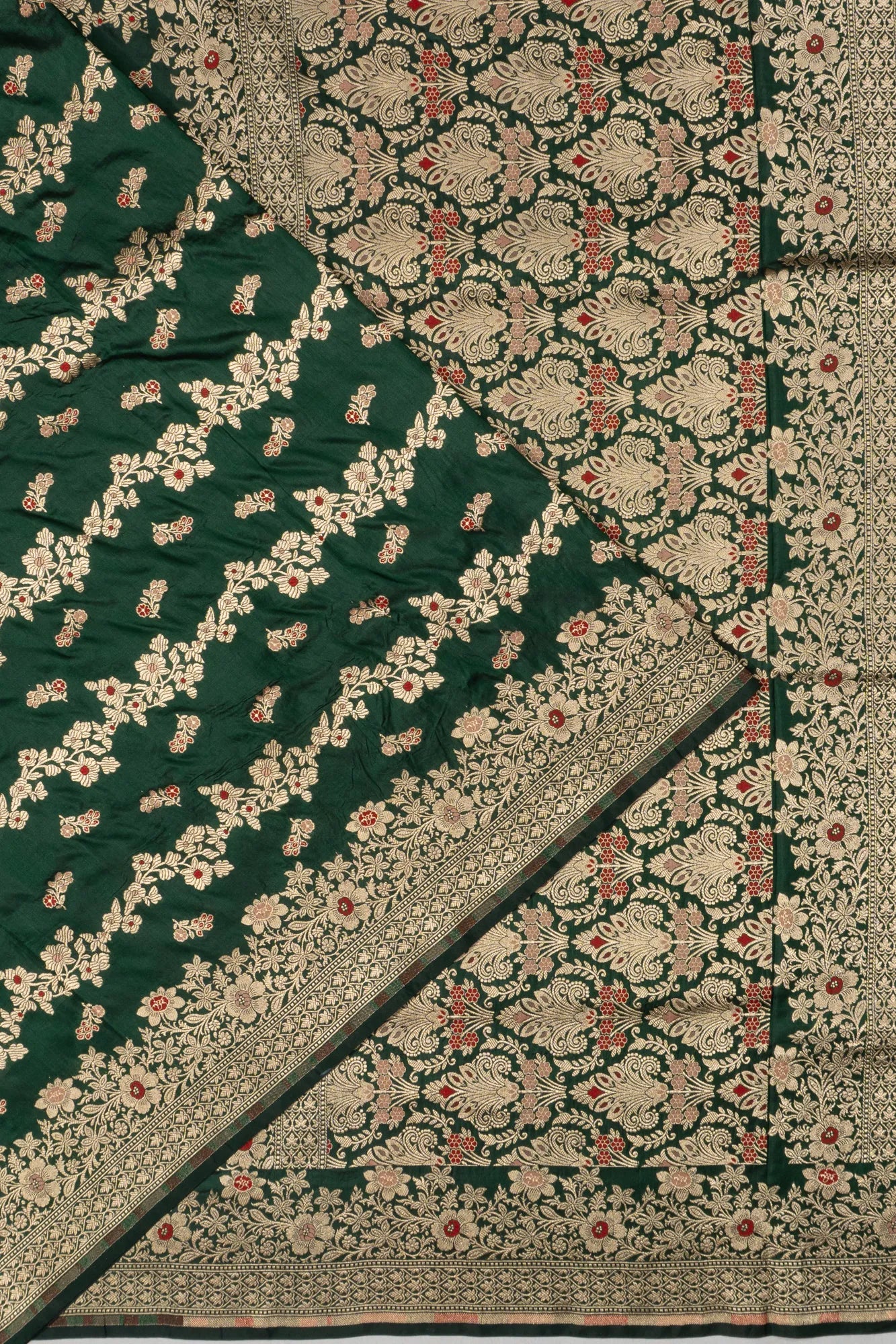 Banarasi Silk Brocade Dark Green Saree