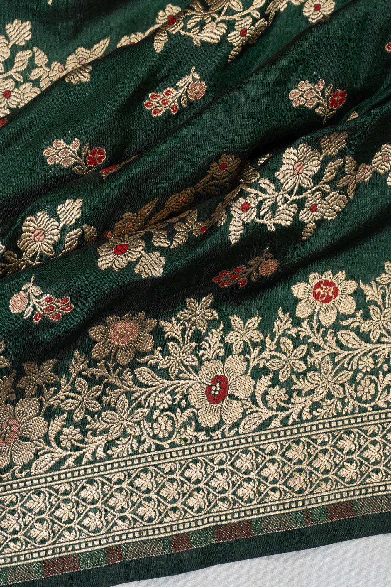 Banarasi Silk Brocade Dark Green Saree
