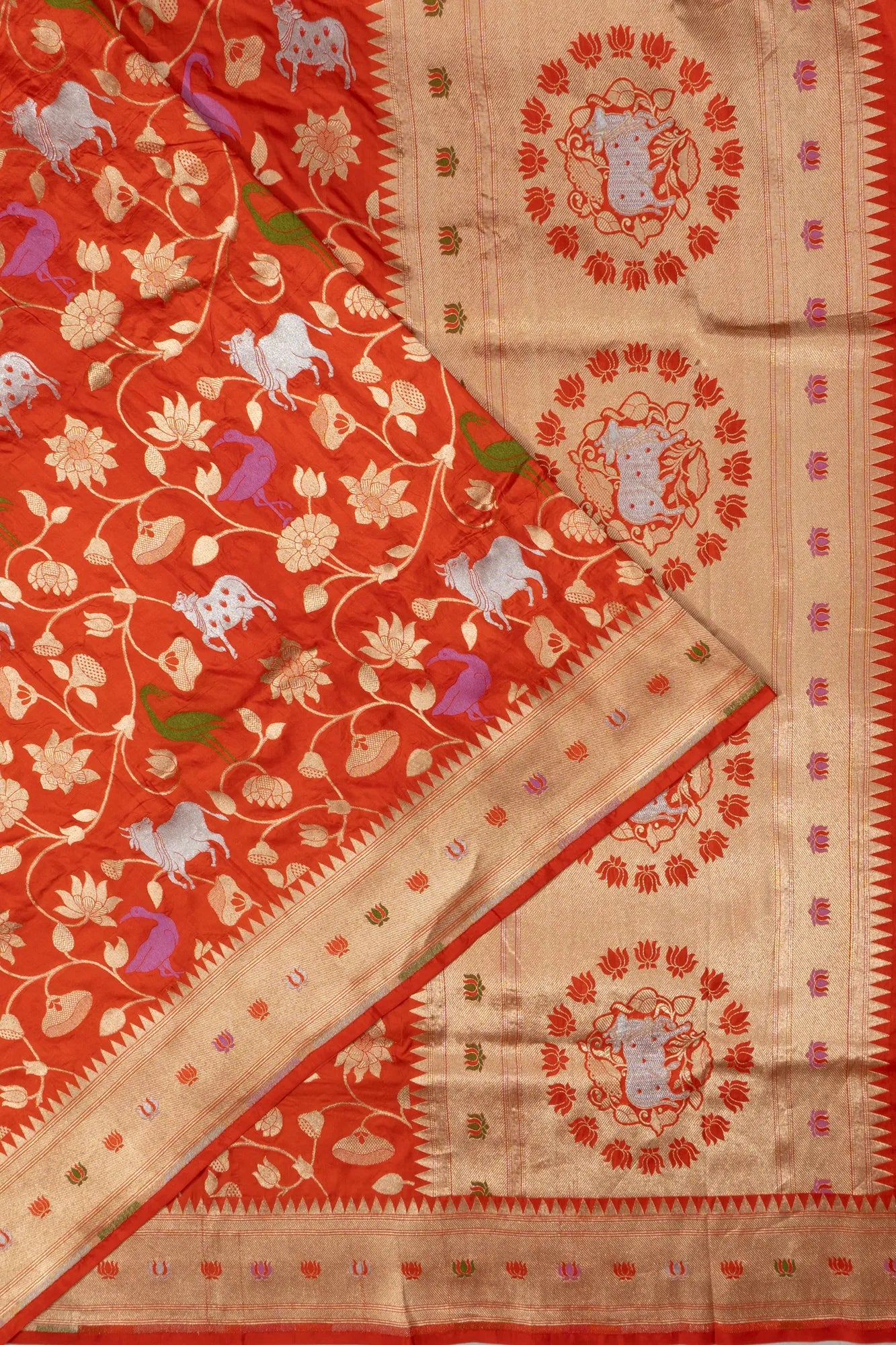 Banarasi Silk Pichwai Jaal Orange Saree