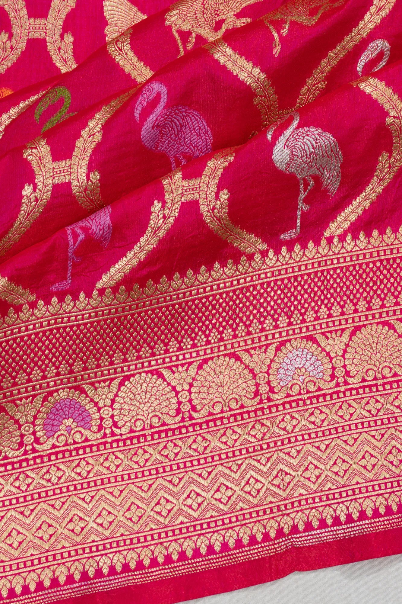 Banarasi Silk Jaal And Butta Pink Saree