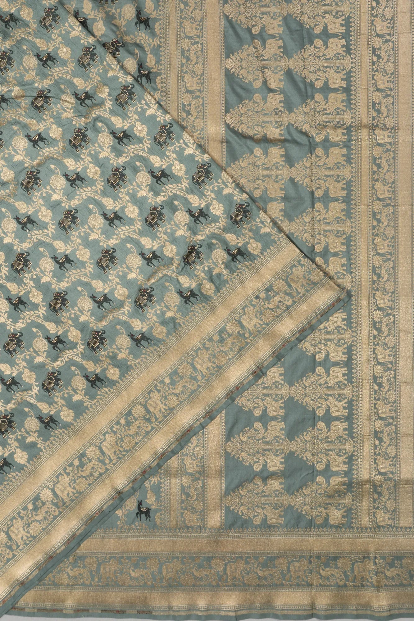 Banarasi Silk Brocade Powder Blue Saree