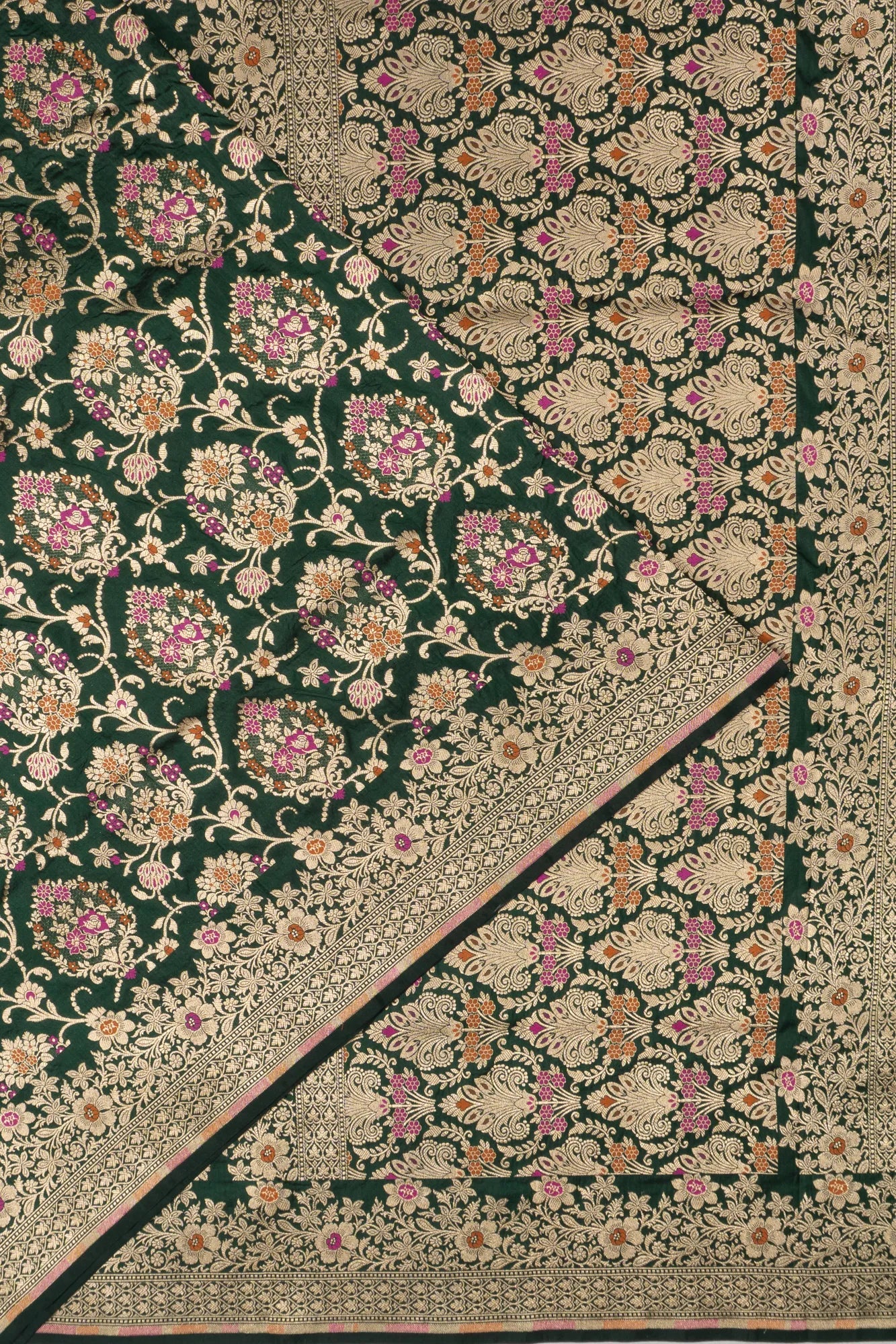 Banarasi Silk Brocade Dark Green Saree