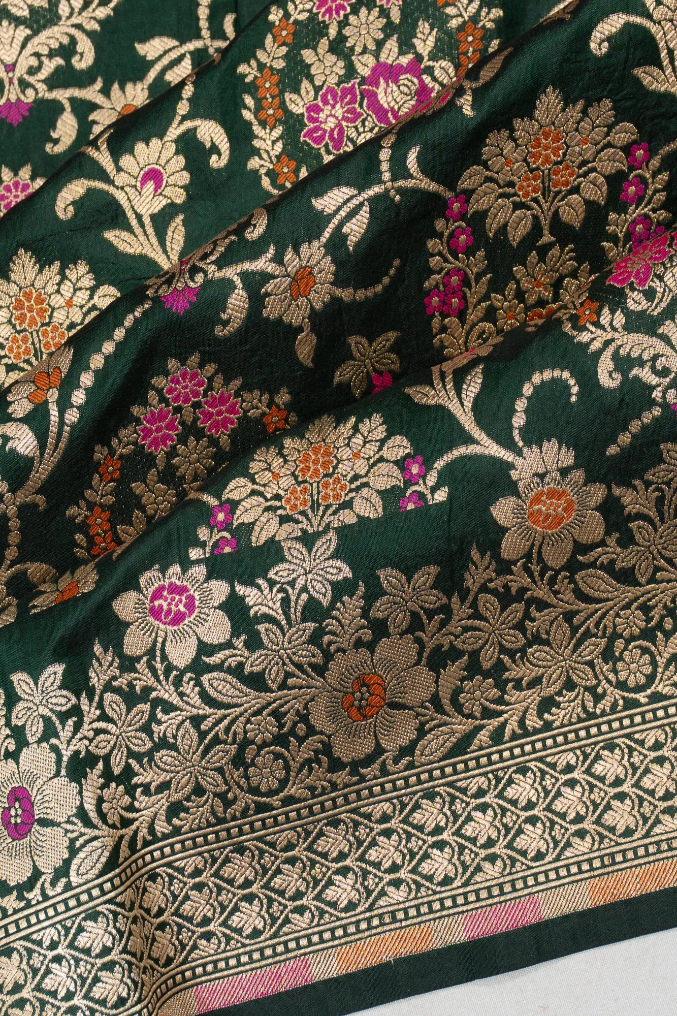 Banarasi Silk Brocade Dark Green Saree