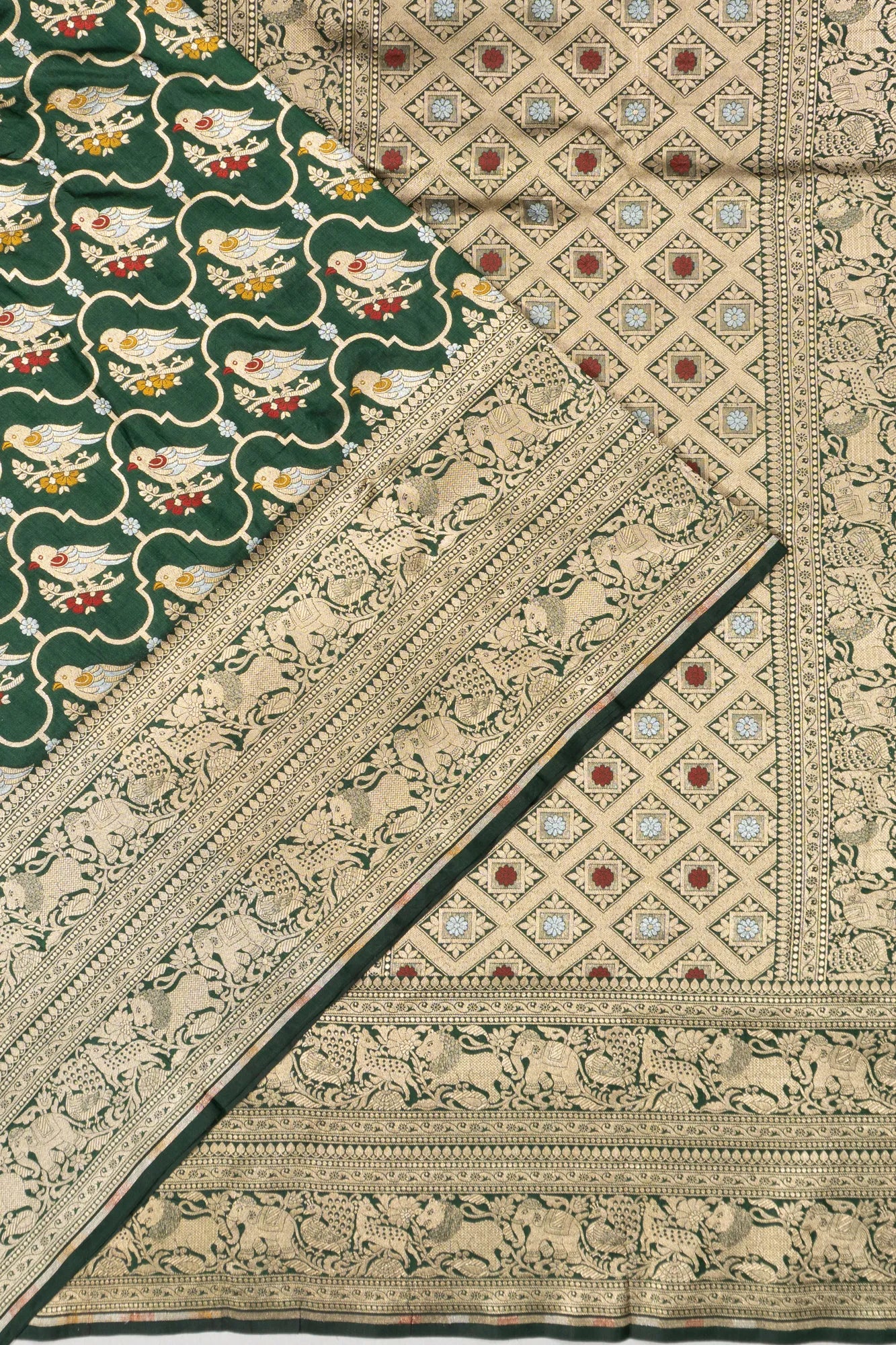 Banarasi Silk Brocade Dark Green Saree