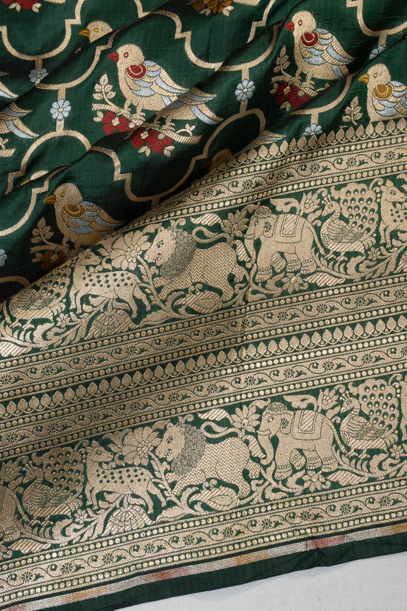 Banarasi Silk Brocade Dark Green Saree