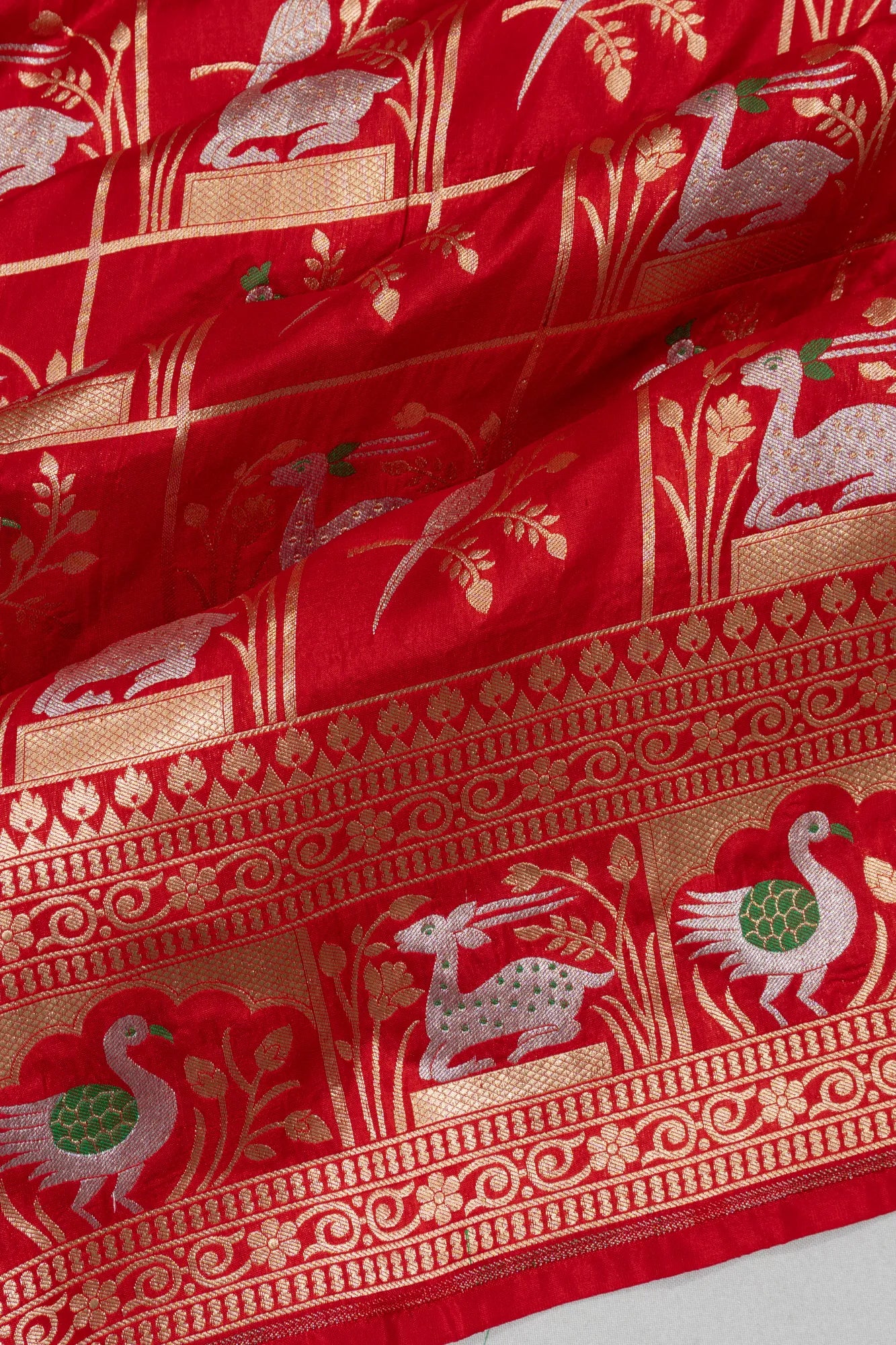 Banarasi Silk Checks And Butta Red Saree