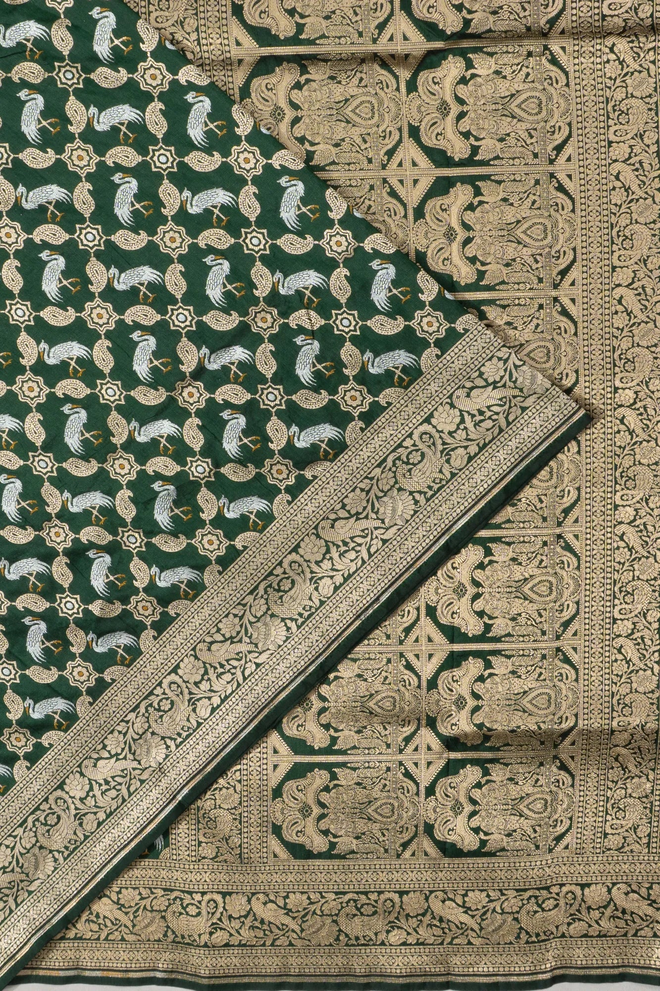 Banarasi Silk Brocade Dark Green Saree