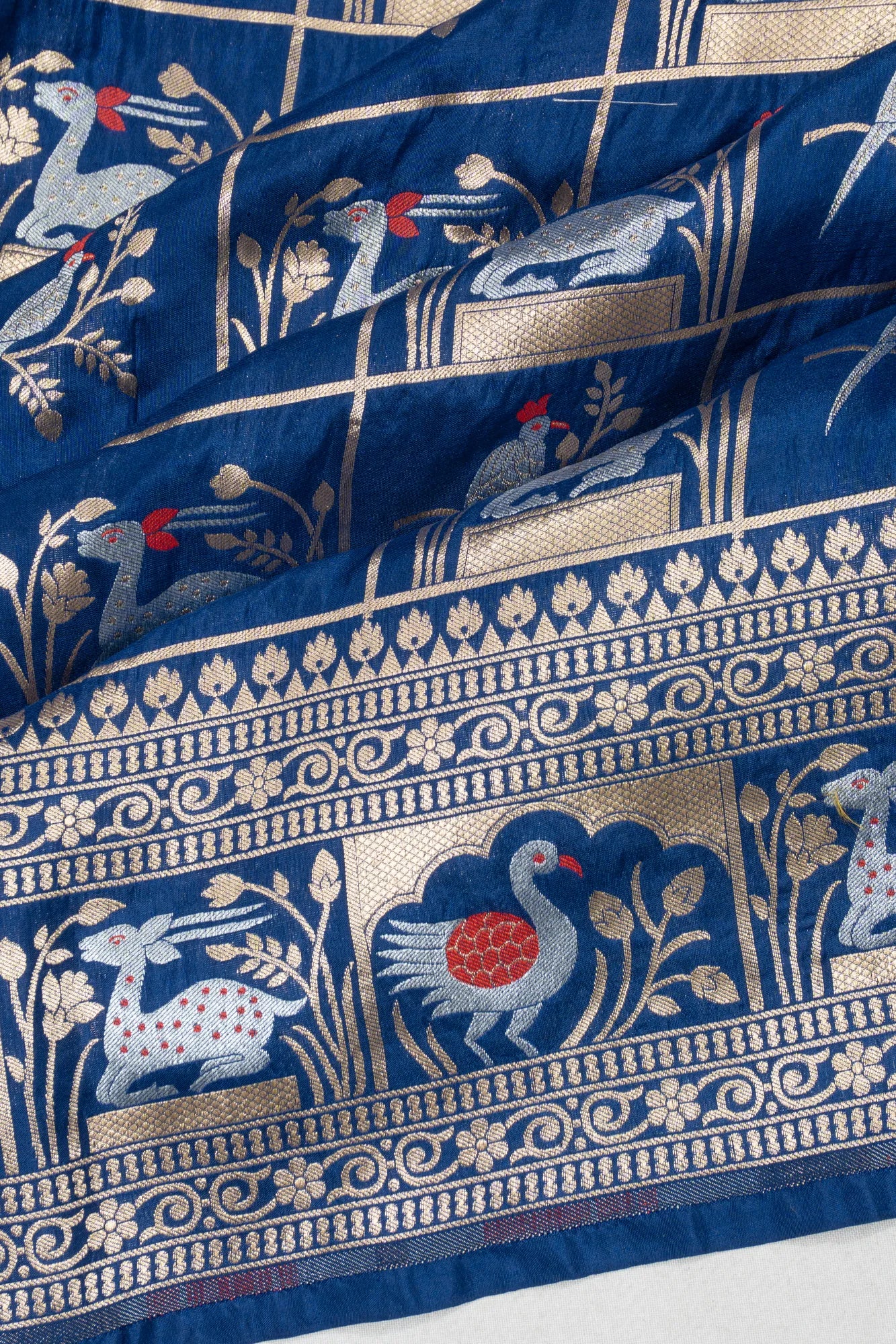 Banarasi Silk Checks And Butta Royal Blue Saree