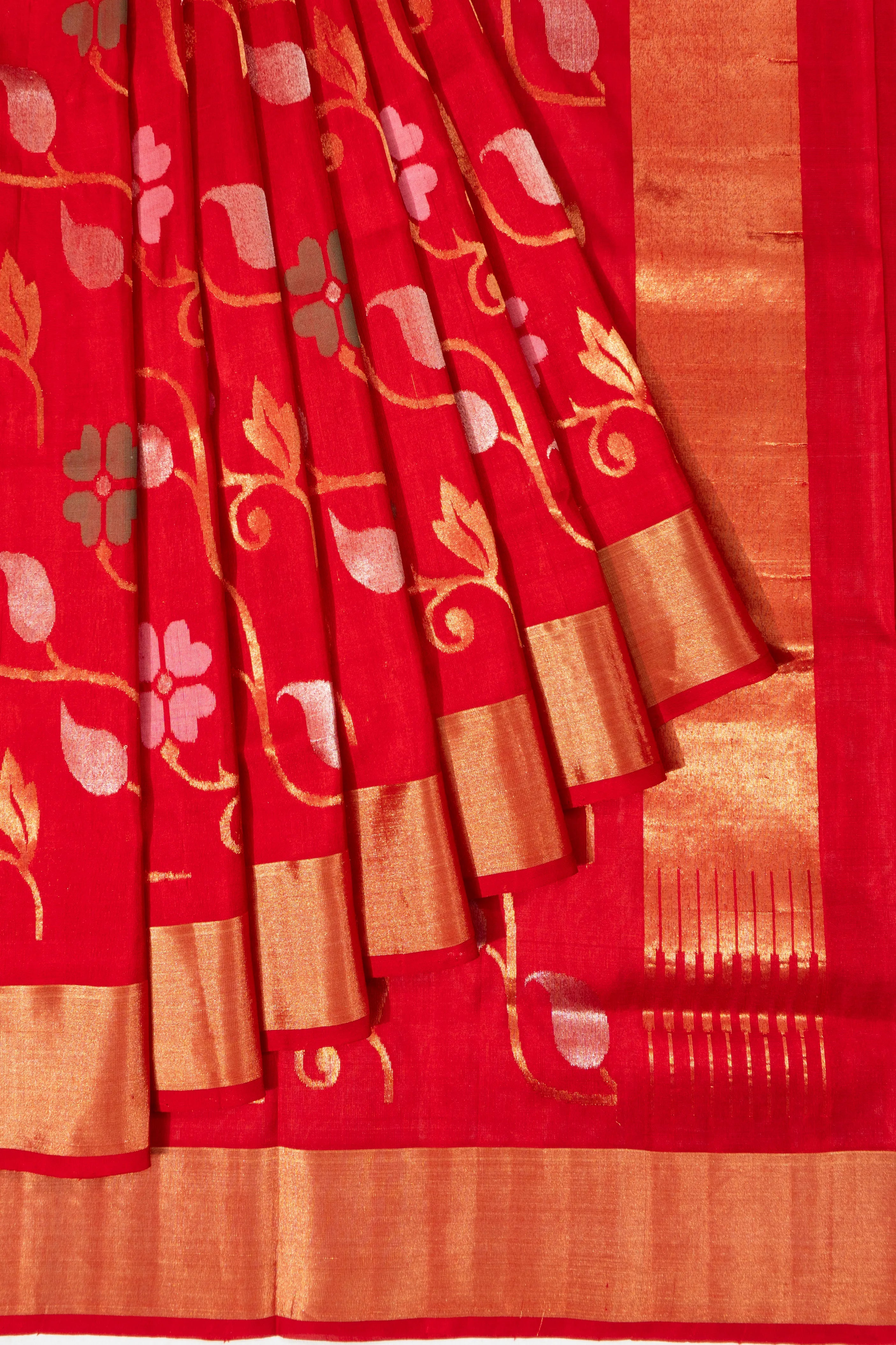 Uppada Silk Jamdani Jaal Red Saree