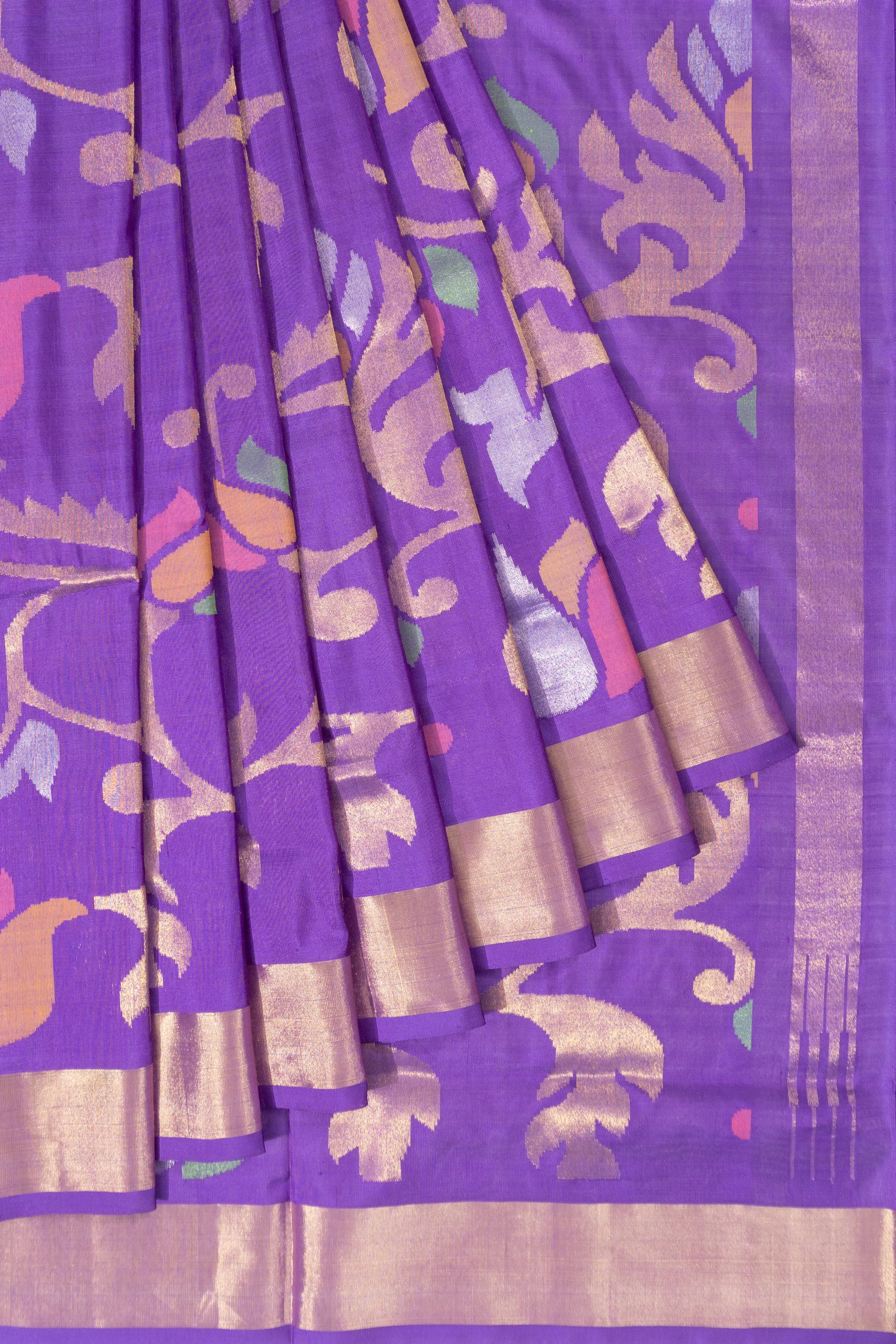 Uppada Silk Jamdani Jaal Violet Saree