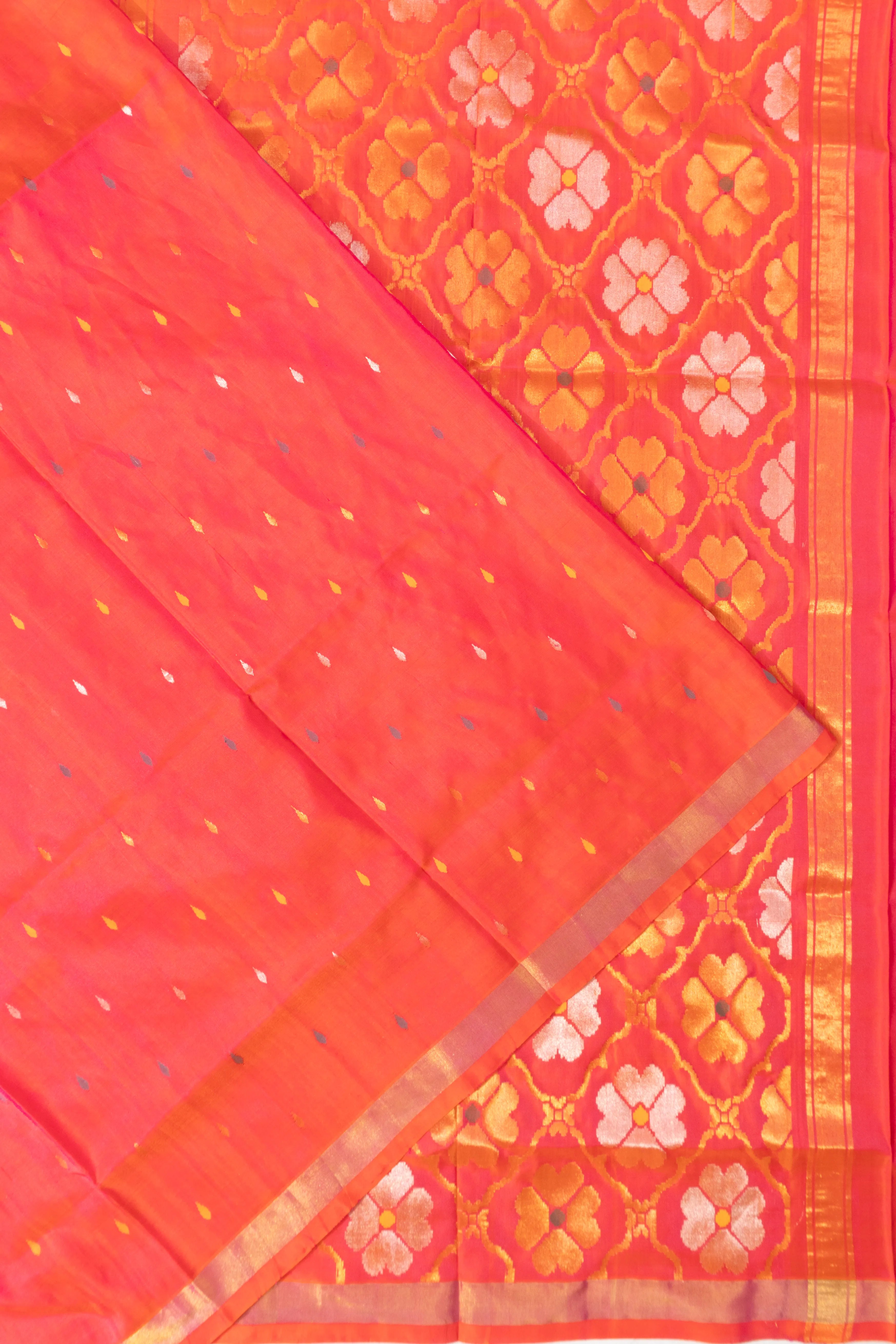 Uppada Silk Butta Red Saree With Jamdani Border