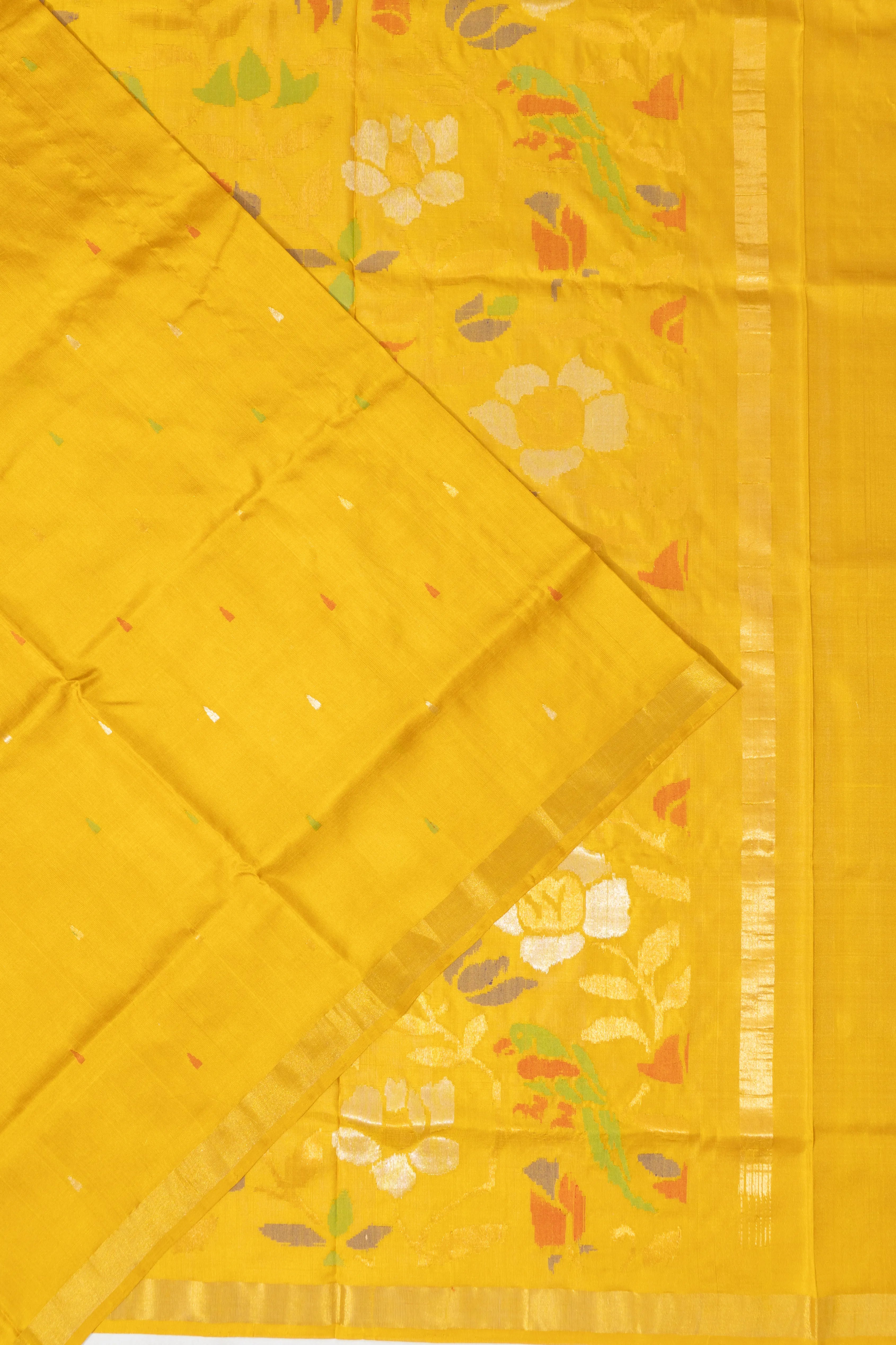 Uppada Silk Butta Yellow Saree With Jamdani Border