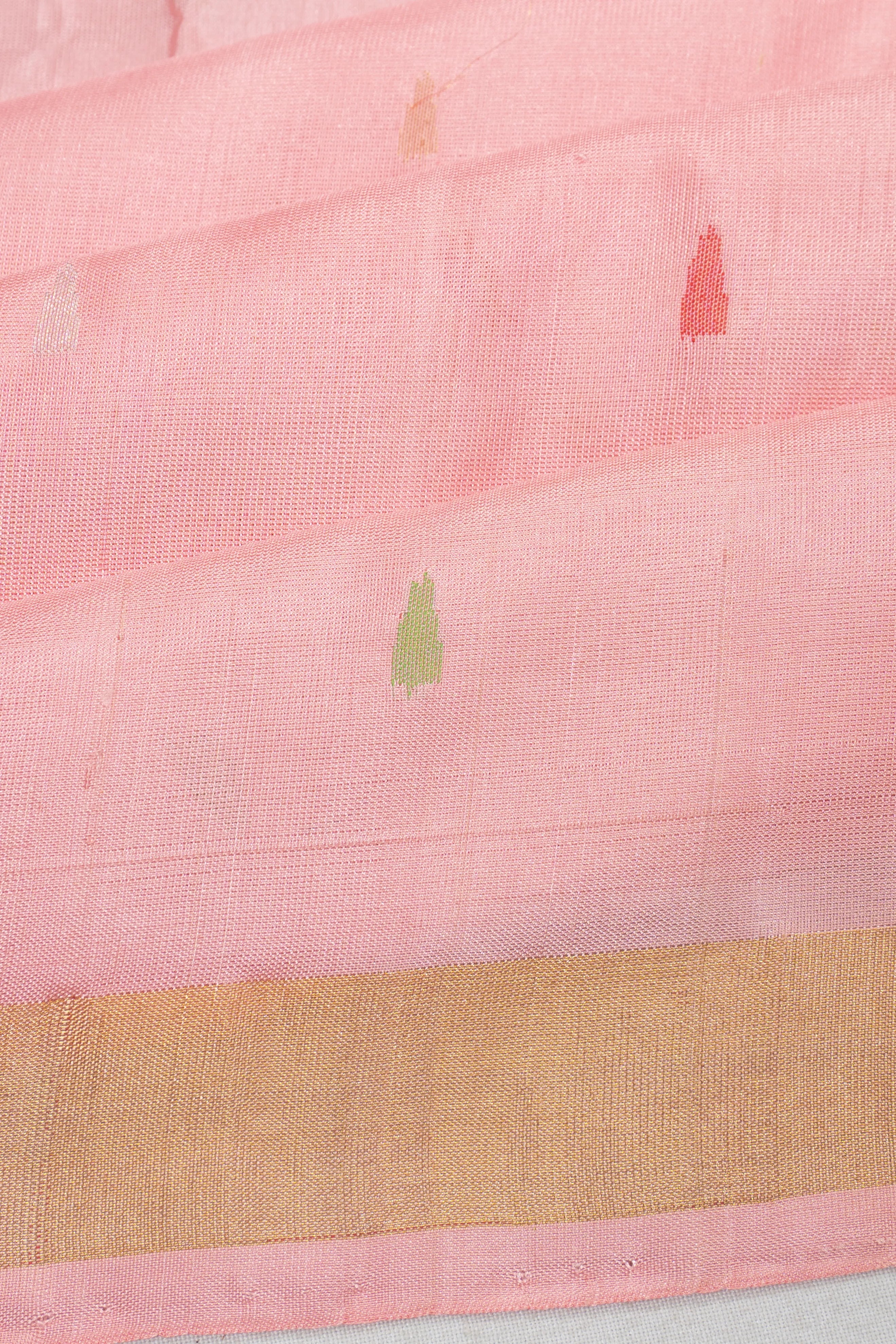 Uppada Silk Butta Baby Pink Saree With Jamdani Border