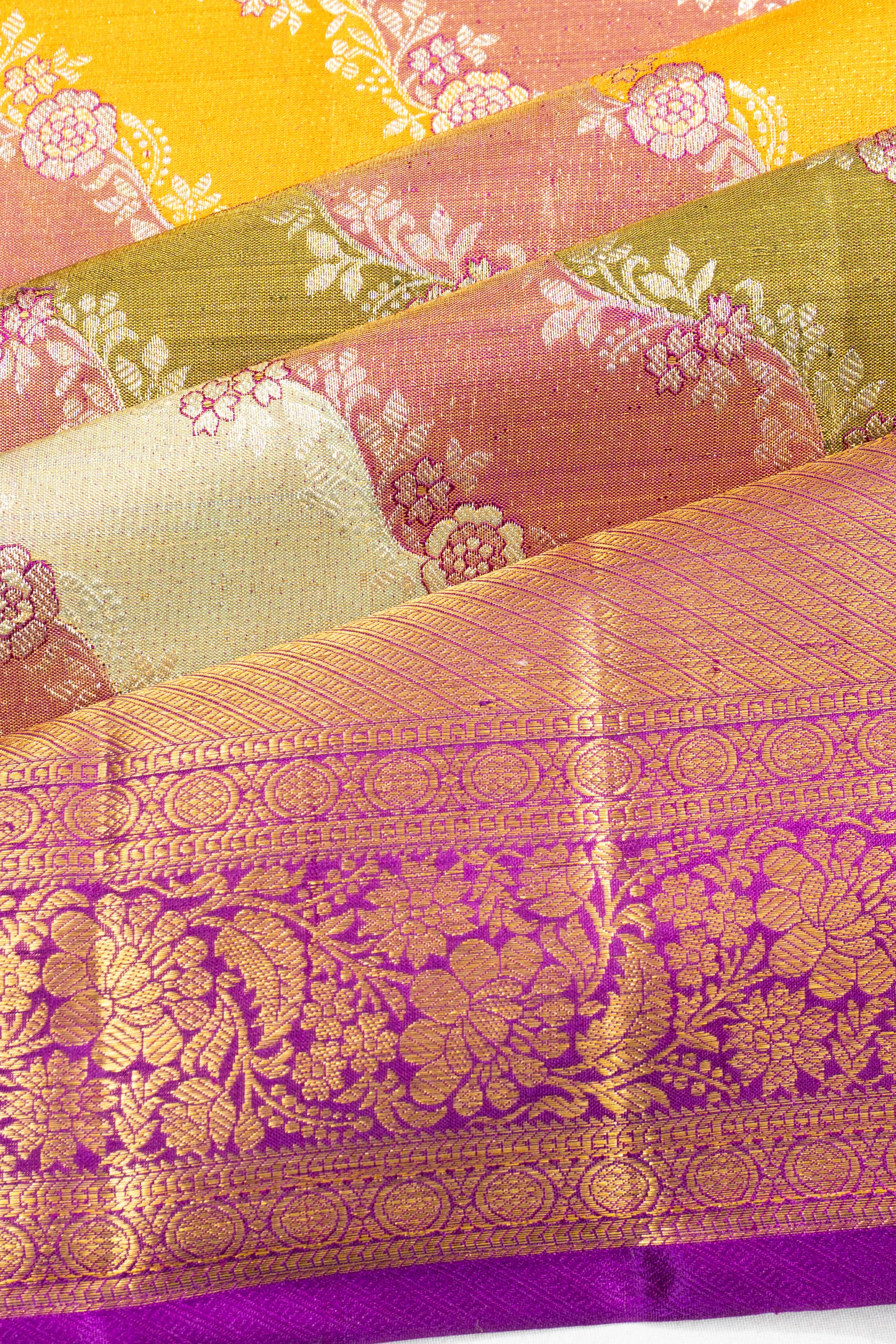 Kanchipuram Silk Tissue Leheriya Jaal Multicolour Saree