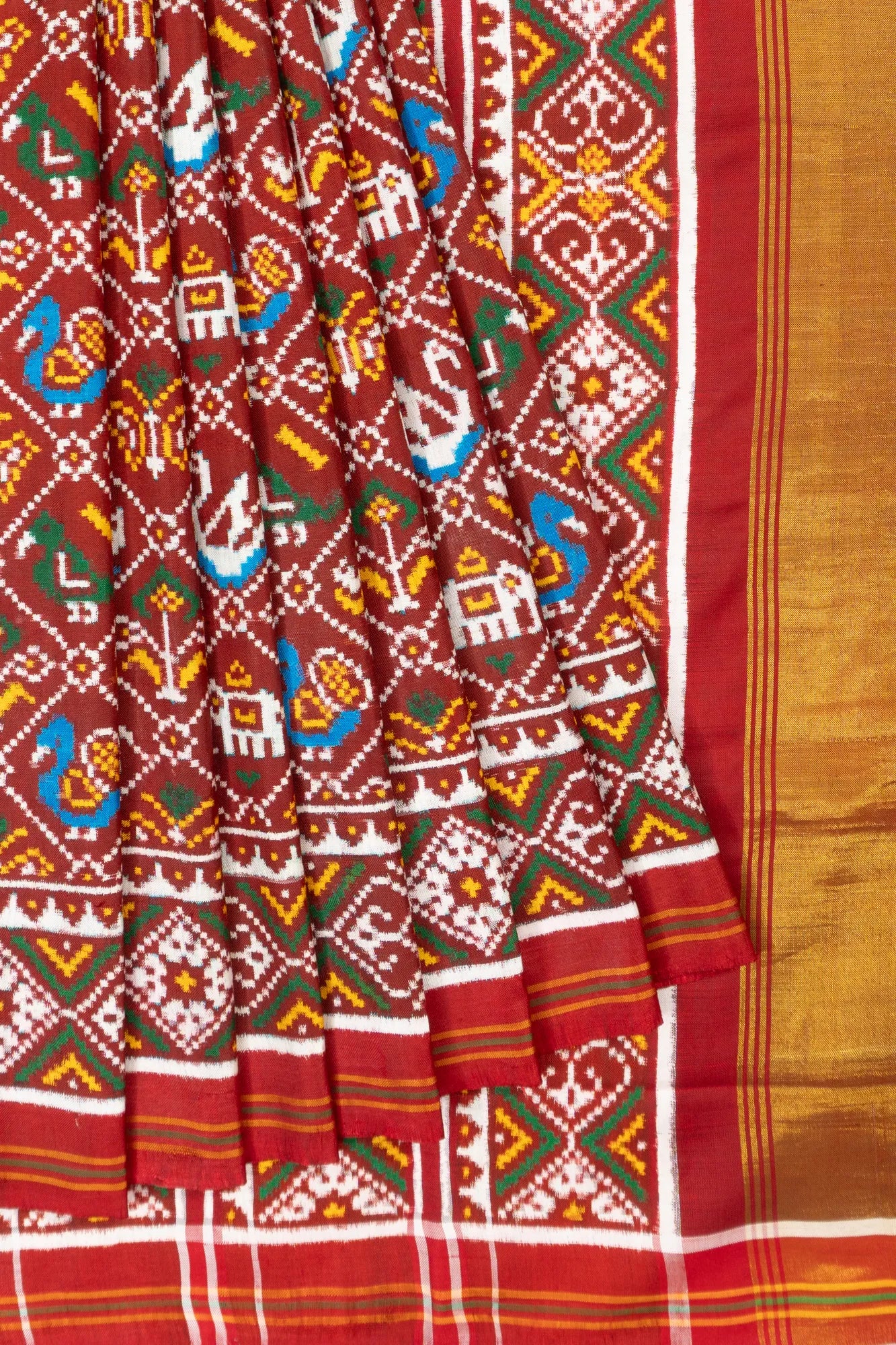 Patan Patola Silk Double Ikat 7 Figure Maroon Saree