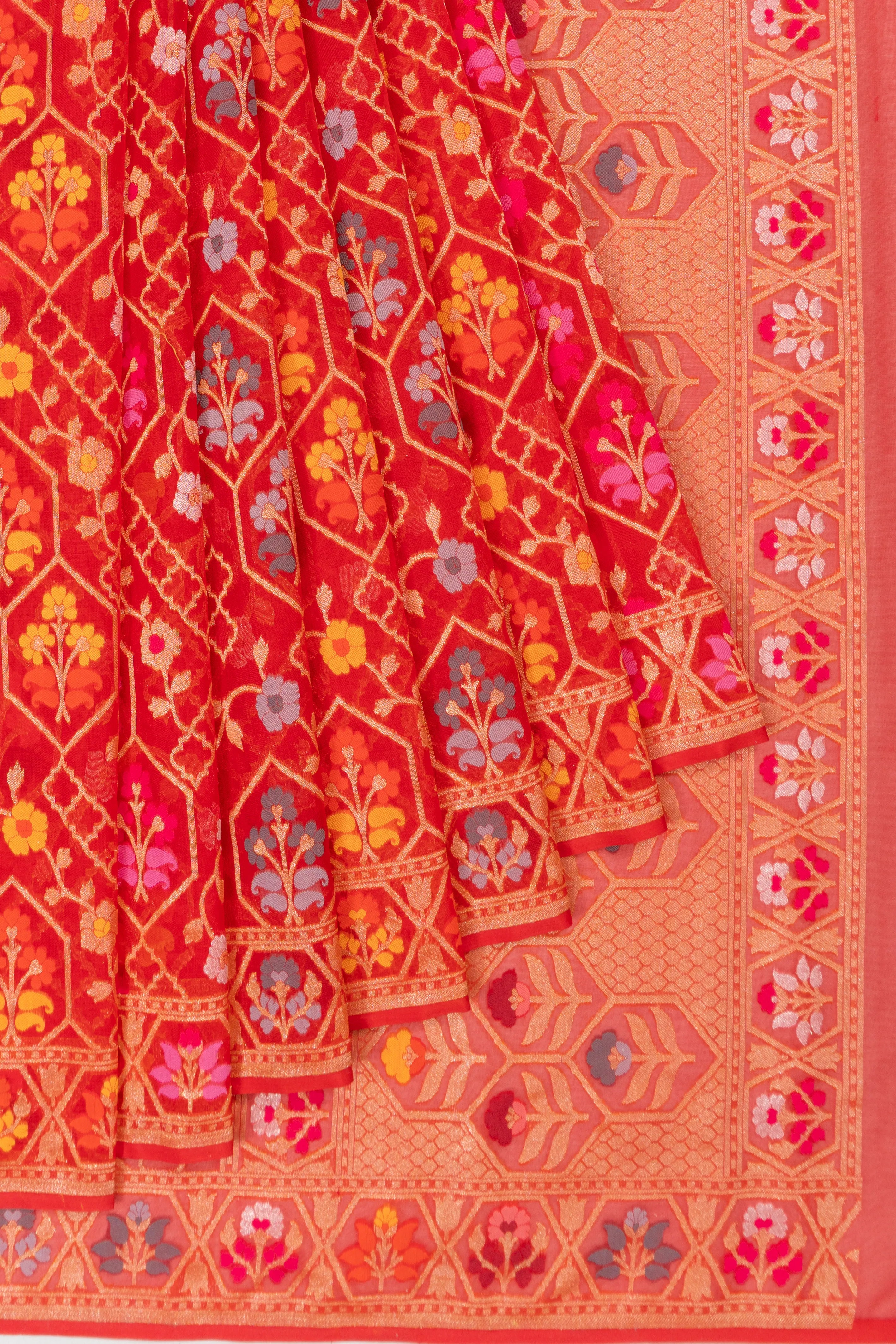 Banarasi Kora Organza Brocade Red Saree