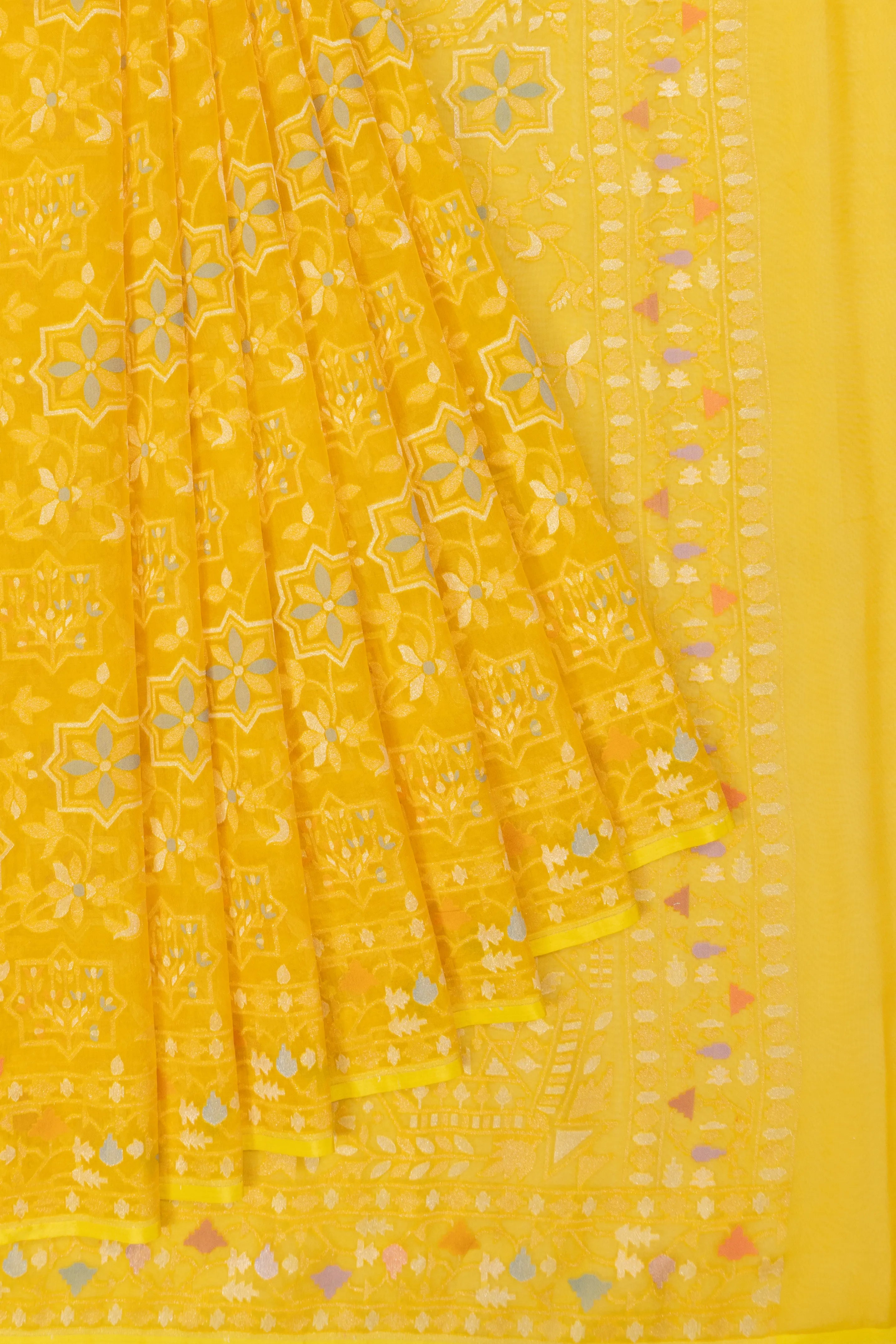 Banarasi Kora Organza Brocade Yellow Saree