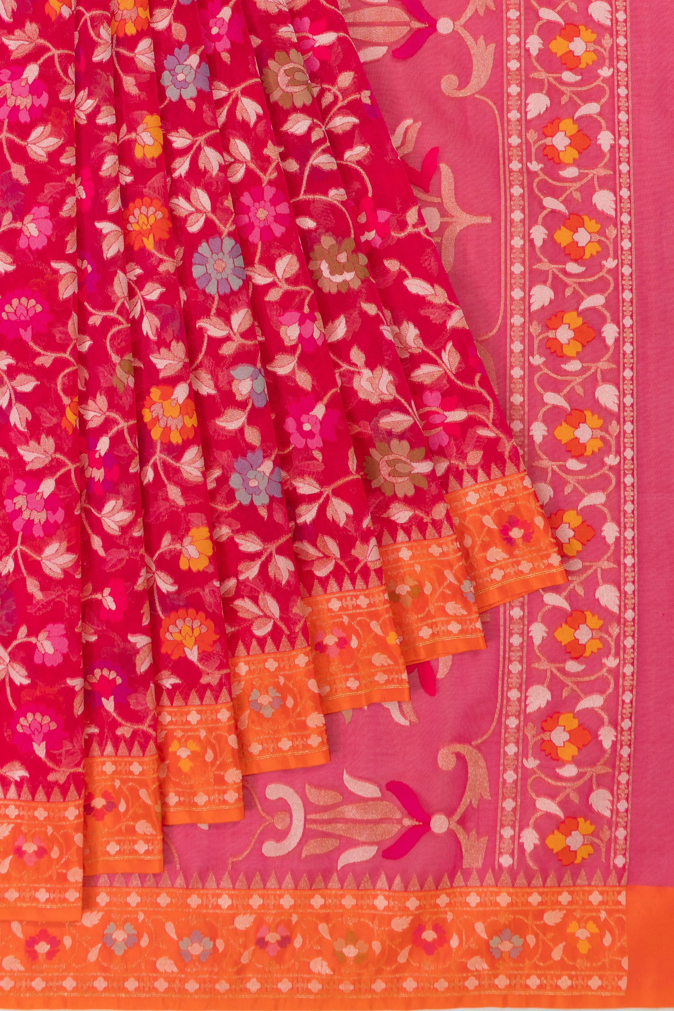 Banarasi Kora Organza Brocade Pink Saree