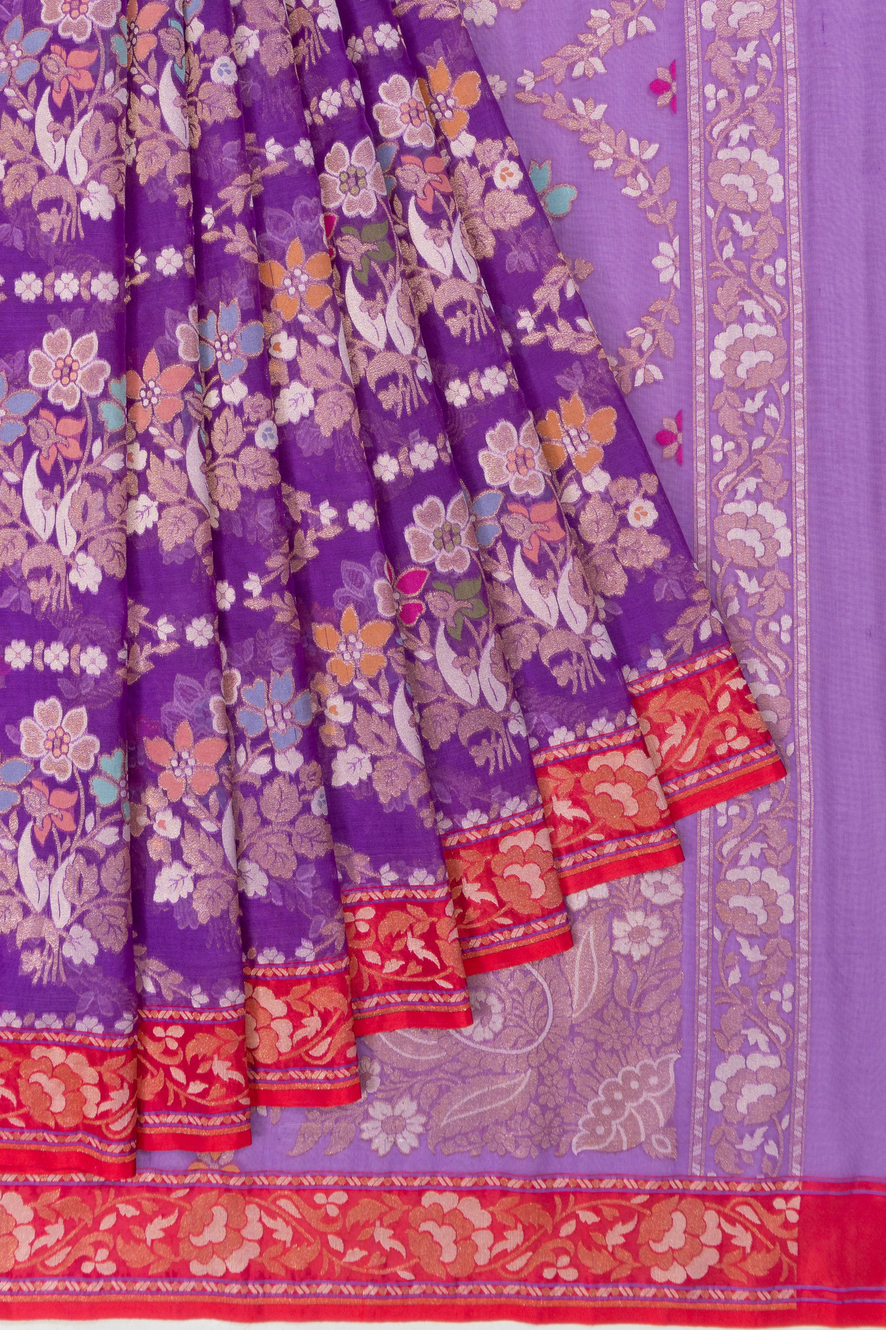 Banarasi Kora Organza Brocade Violet Saree