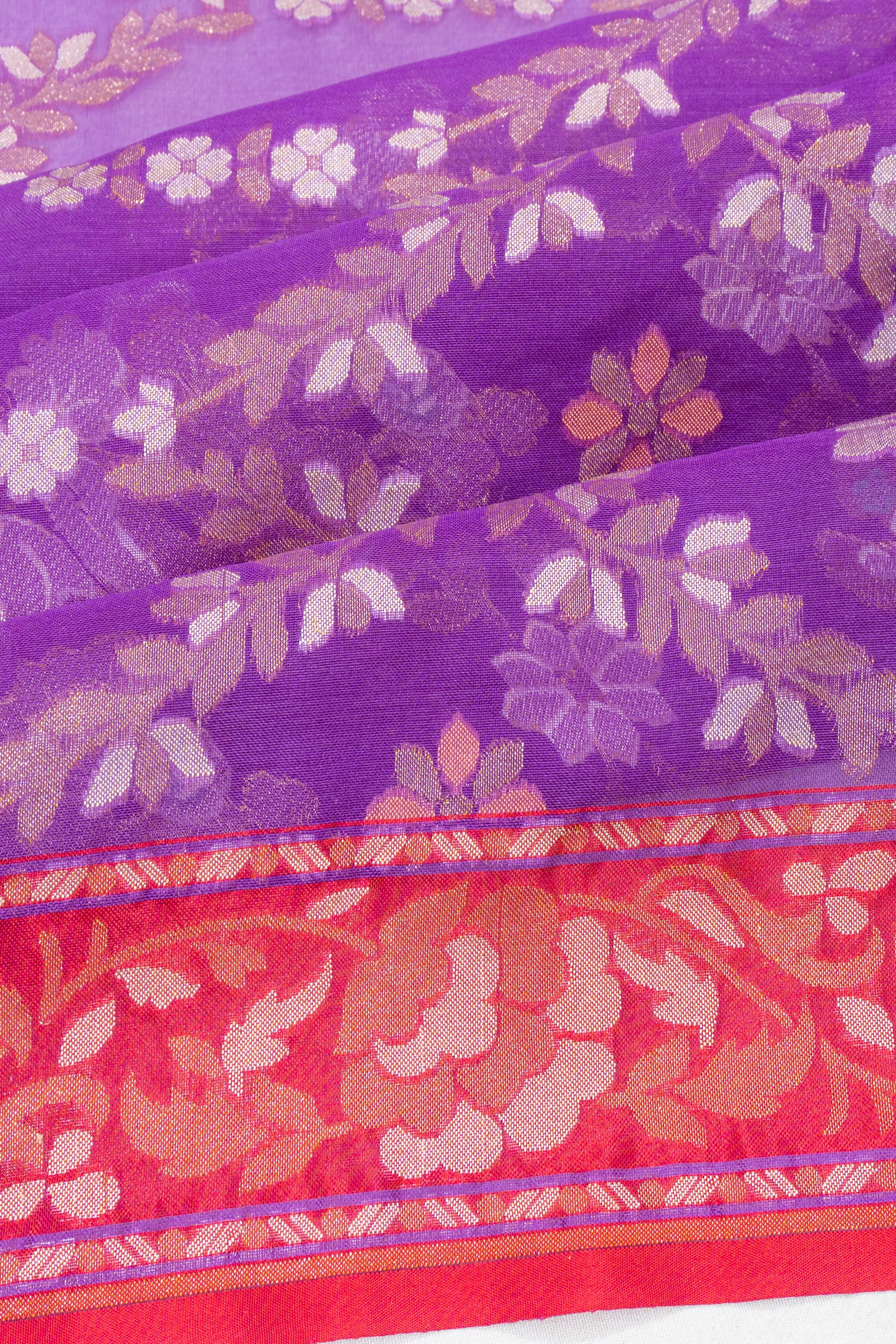 Banarasi Kora Organza Brocade Violet Saree