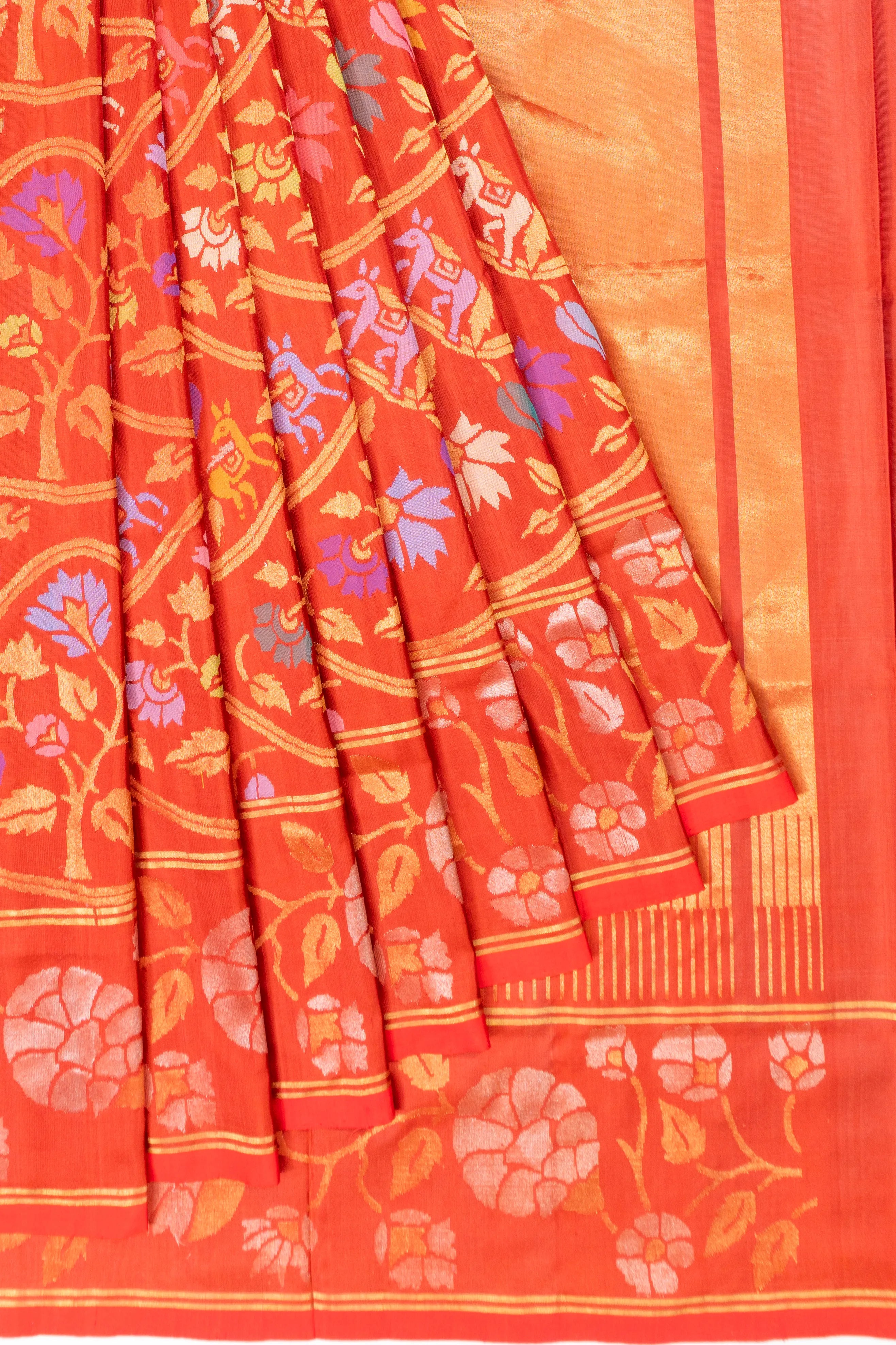Uppada Silk Jamdani Orange Saree